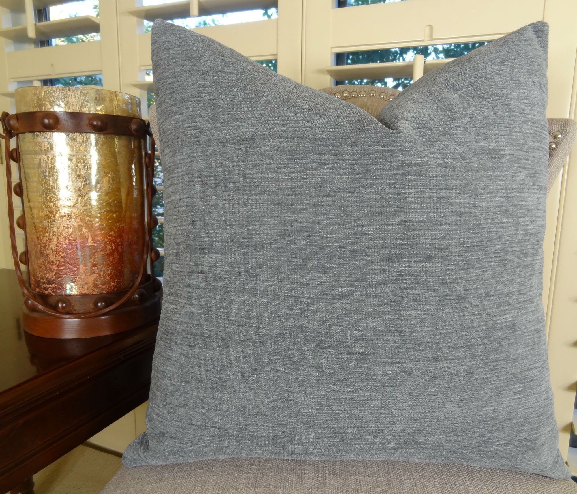 Blue Gray Chevron Throw Pillow - Handmade Geometric Decorative Pillow Cover - USA Made Home Decor for Sofa, Bed & Living Room