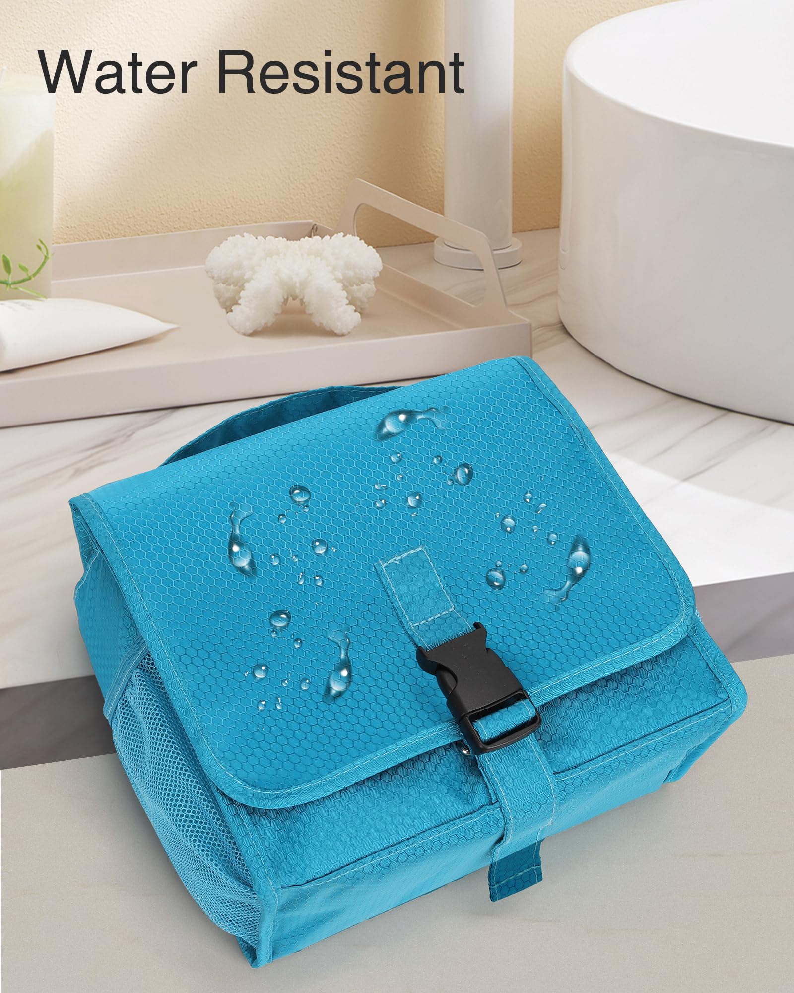 Relavel Waterproof Hanging Toiletry Bag for Travel - Compact Makeup Organizer with Multiple Compartments for Women & Men - Perfect for Gym, Shower, Camping & Vacation (Blue)
