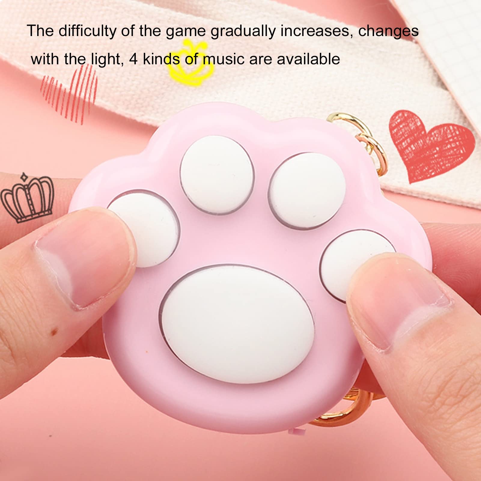 Mini Cat Paw Push Fidget Toy Keychain - Stress Relief Sensory Toys for Kids & Adults with Light & Music | Anxiety Relief, ADHD Focus Tool, Stocking Stuffer Gift (Pink) - Perfect for Office, School, Travel and Relaxation