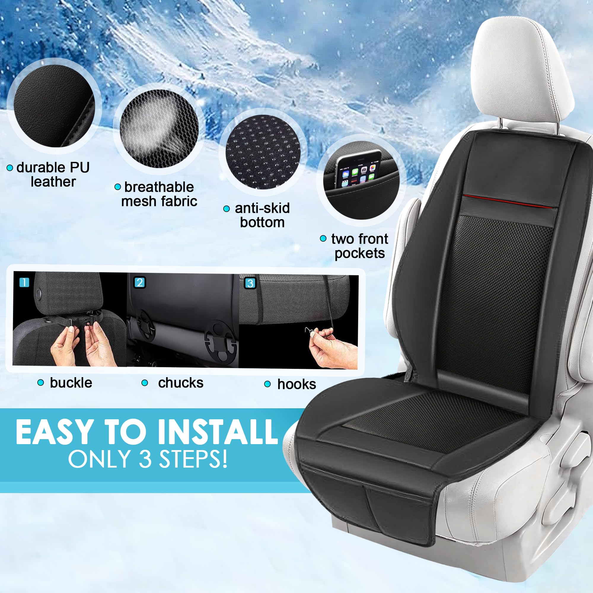12V Cooling Car Seat Cover with Massage & Adjustable Temperature - 16 Ventilation Fans for Summer - Cooling Seat Cushion for Car Front Seats - Perfect for Vehicles, SUVs & Long Drives (Beige)