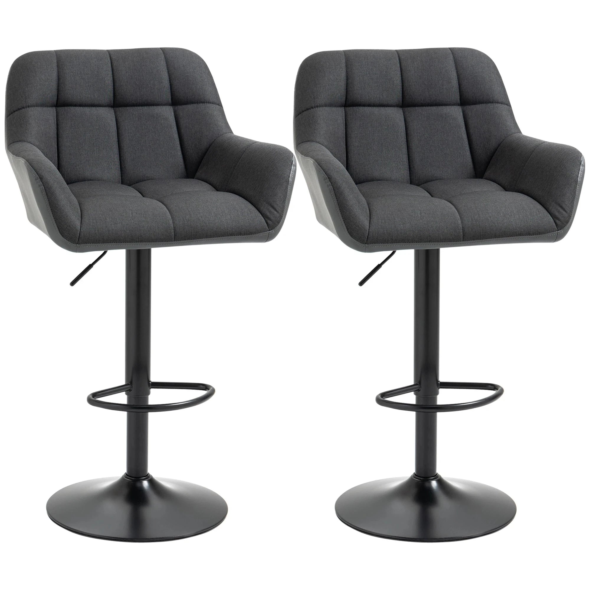 Swivel Adjustable Bar Stools (Set of 2) - Faux Leather & Linen Touch Fabric - 5 Color Options - Perfect for Kitchen Islands, Home Bars & Dining Areas