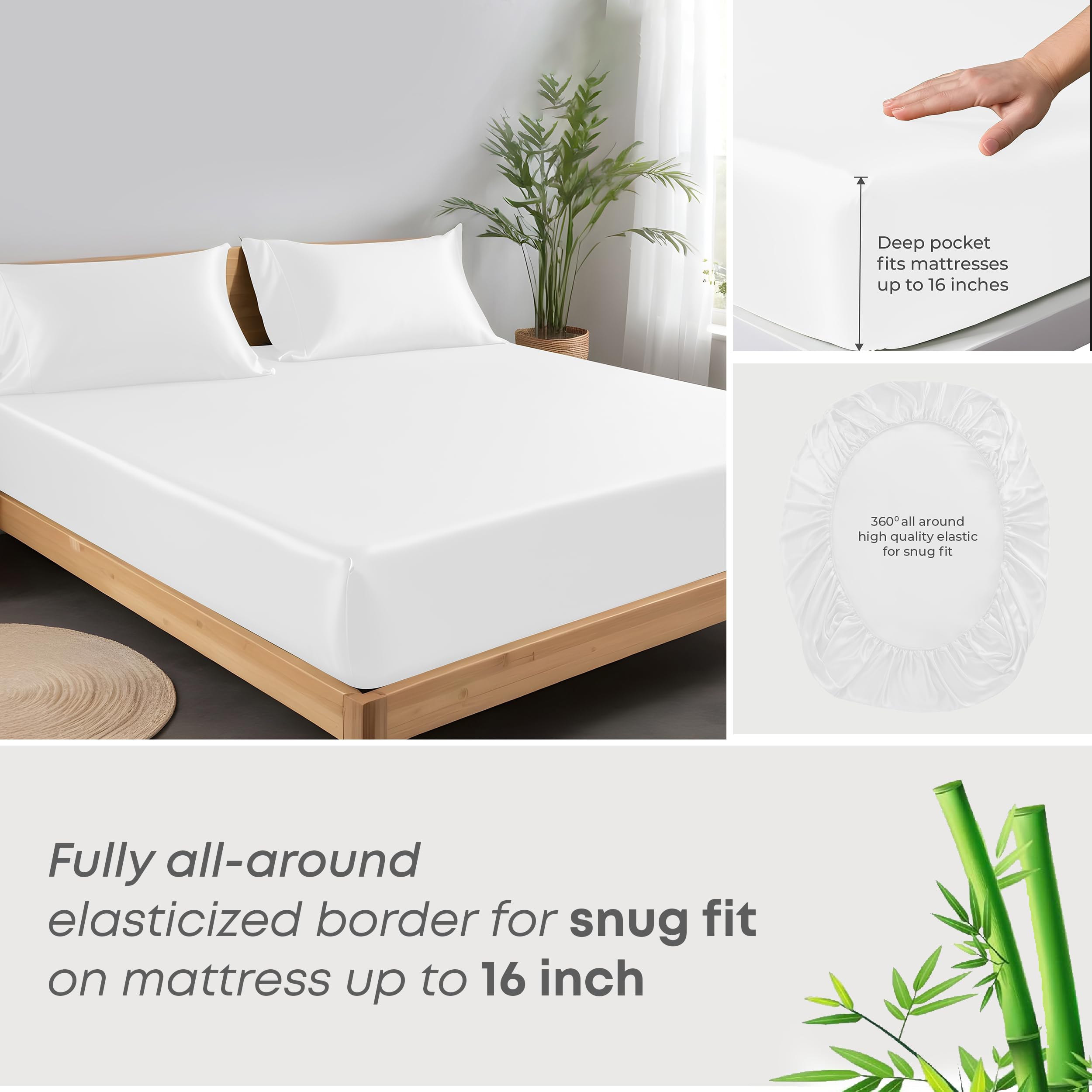 Premium Bamboo Rayon King Size Sheet Set - 4 Piece Cooling, Silky & Moisture Wicking Bed Sheets with 16