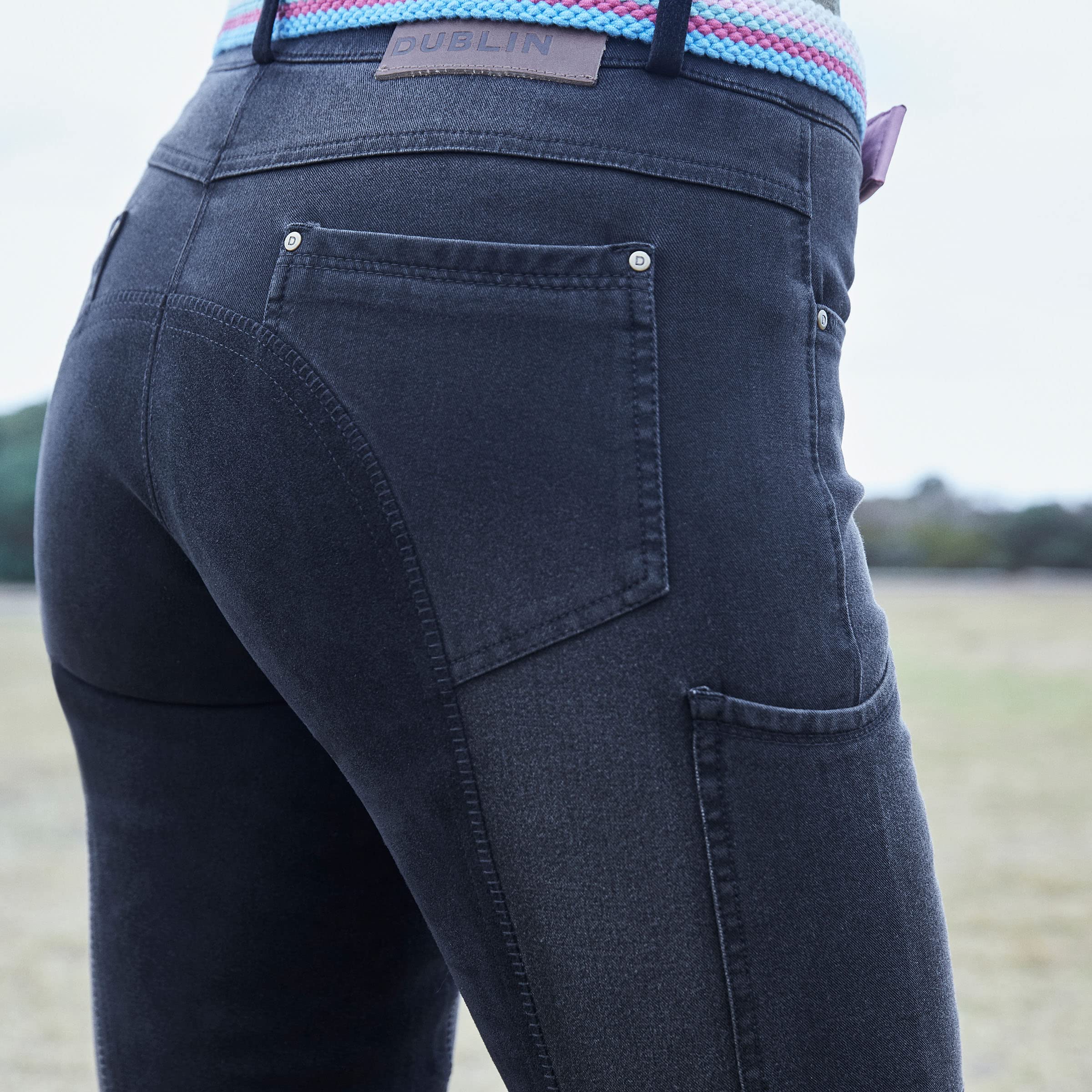 Dublin Shona Full Suede Seat Denim Breeches for Women - Equestrian Riding Pants with Comfortable Fit - Perfect for Horseback Riding, Show Jumping & Dressage