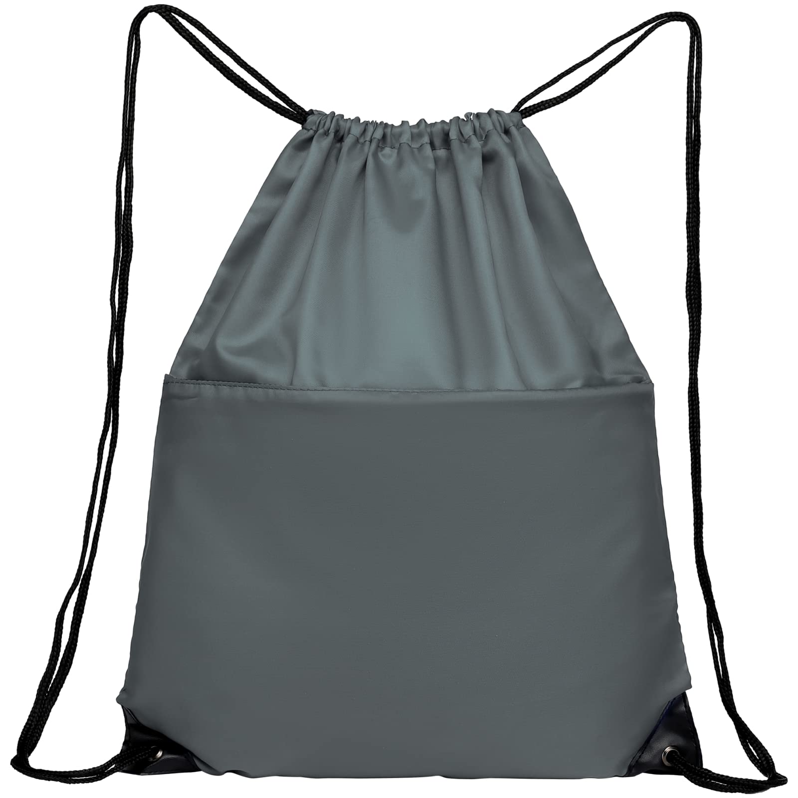 Foldable 210D Nylon Drawstring Backpack with Zipper Side Pocket - Lightweight Sports Gym Tote Bag for Men & Women (Grey) - Perfect for Workouts, Travel & Daily Commute