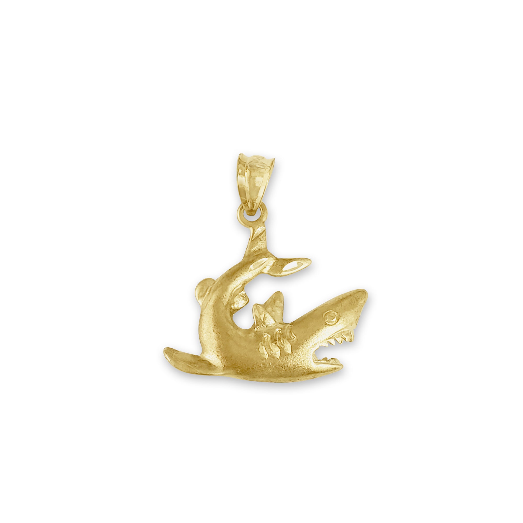 14K Yellow Gold Shark Charm Pendant with Diamond Cuts - Perfect for Necklaces, Bracelets & Gifts for Men and Women