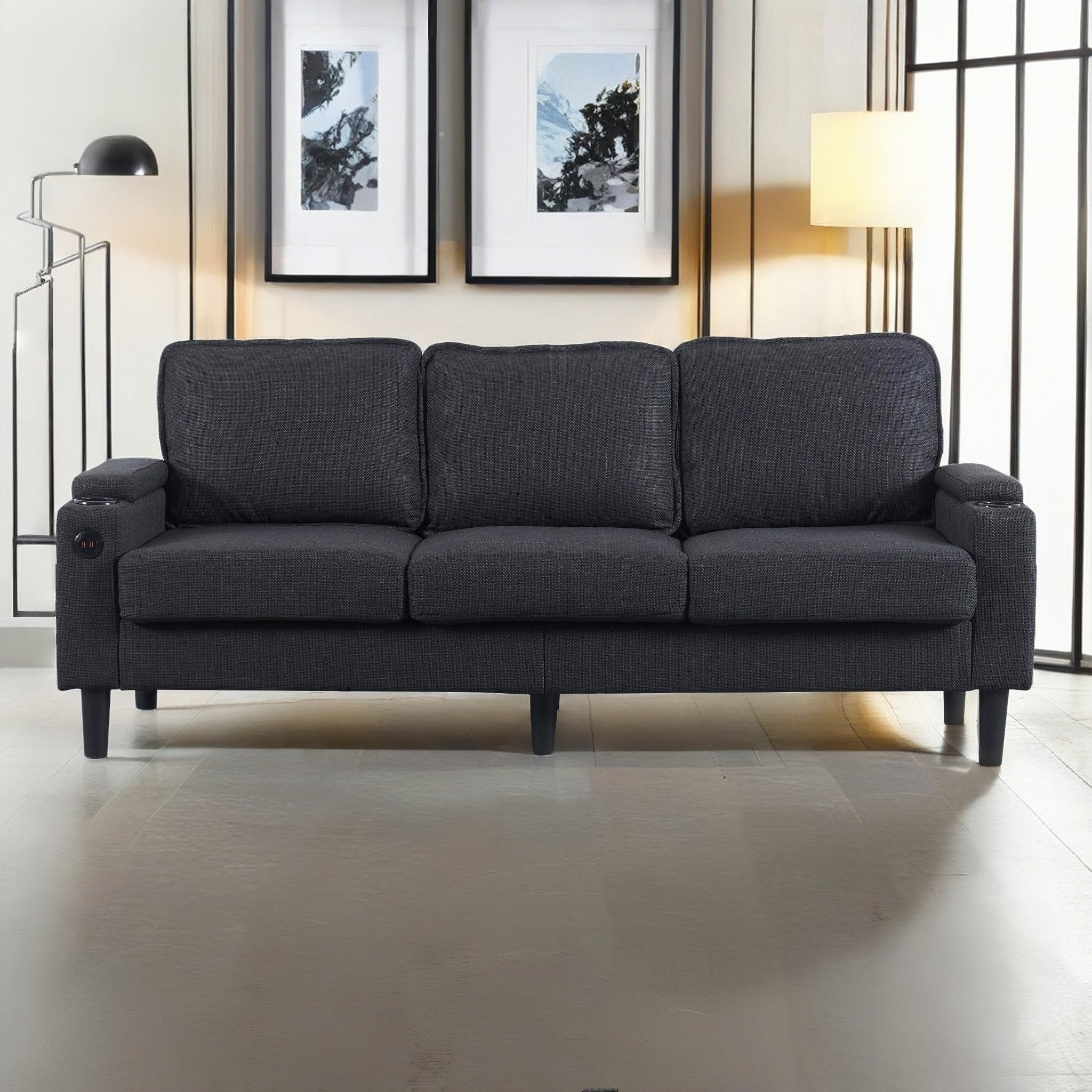 Dark Grey Knock Down 3-Seat L-Shaped Sectional Sofa with Storage Ottoman - Upholstered Couch for Living Room, Apartment, Bedroom & Compact Spaces - Perfect for Small Homes, Studio Apartments and Cozy Lounging