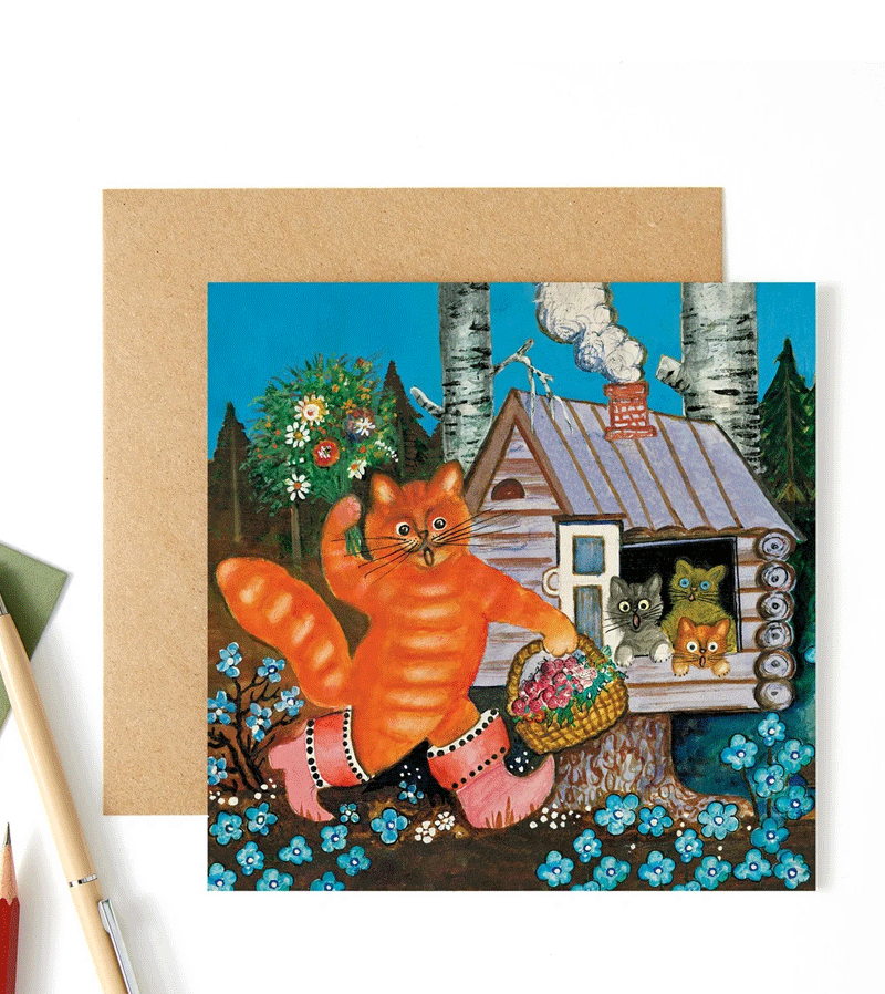 Happy Families Ginger Cat Greeting Card by Kapelki Art - Perfect for Birthdays, Anniversaries & Cat Lovers