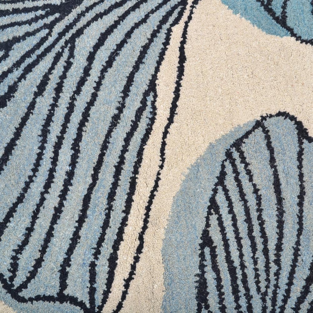 Hand Tufted Wool Eco-Friendly Area Rug 3x5 Feet - Rectangle Cream & Blue Floral Modern Design, High Pile Thick Handmade Living Room & Bedroom Rug - Soft & Durable for Home Decor, Office, Nursery (K00662)