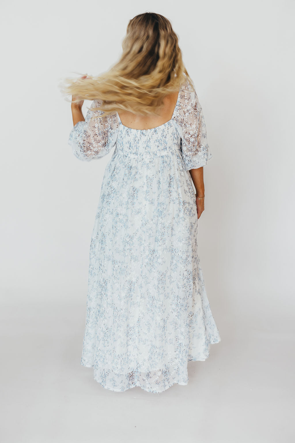 Blue and White Smocked Maxi Dress for Women - Bump Friendly Maternity & Inclusive Sizing (S-3XL) | Perfect for Beach Vacations, Summer Weddings & Casual Outings