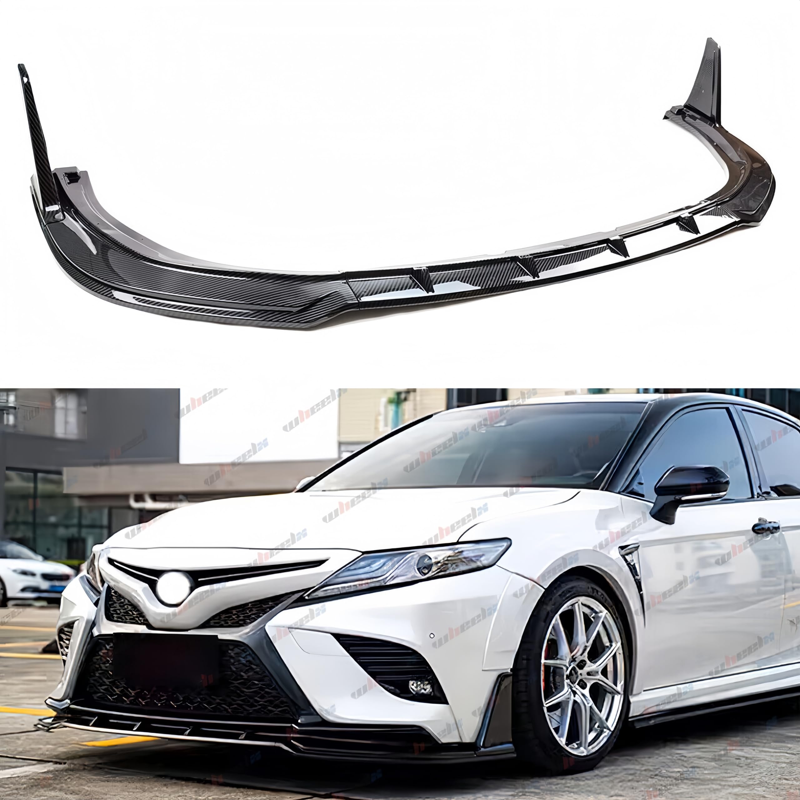 Yofer Style V2 Front Bumper Lip Spoiler Splitter for 2018-2024 Toyota Camry SE/XSE/TRD - Carbon Fiber Pattern Air Dam & Lower Chin Spoiler Body Kit - Enhance Style & Protection for Street & Track Driving