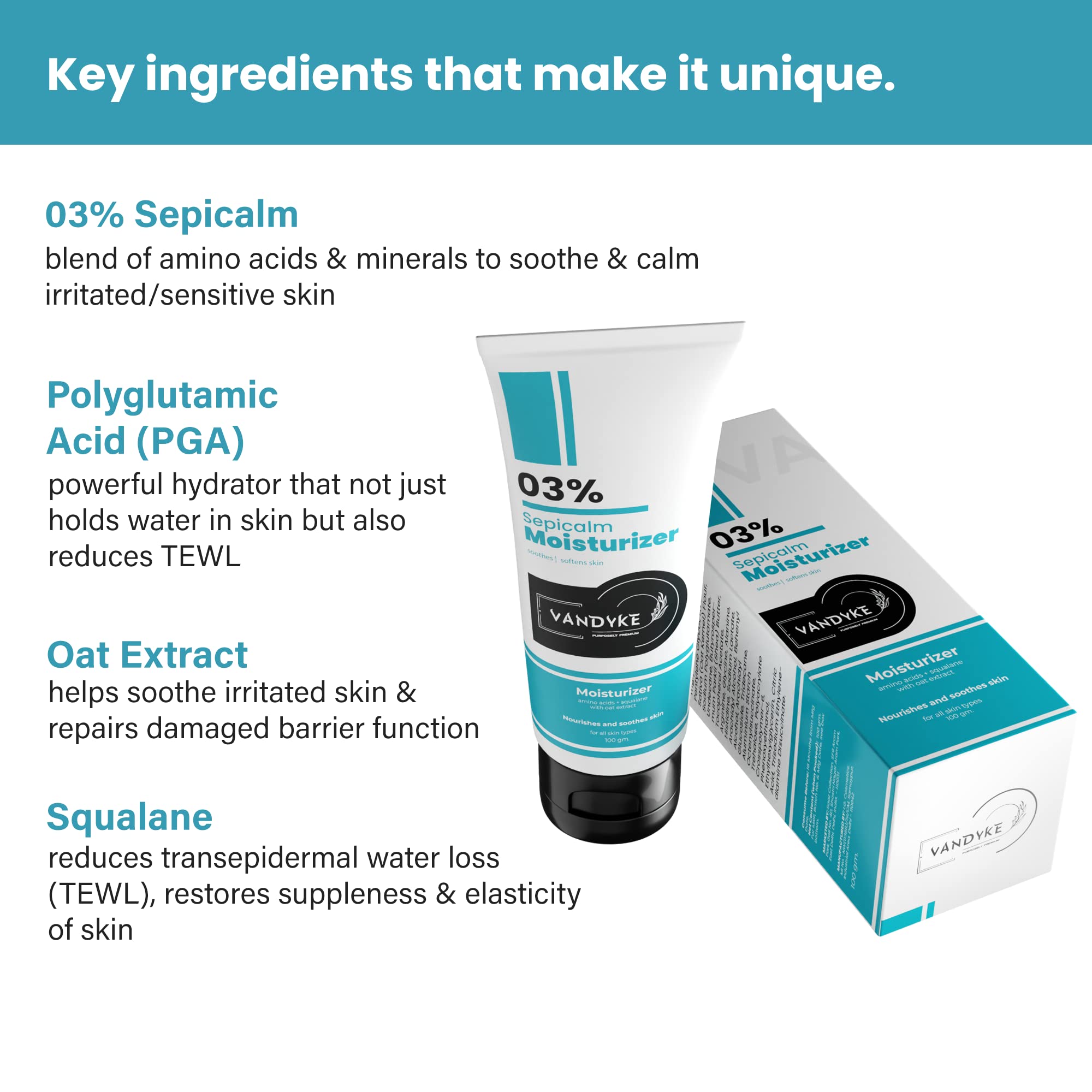 Vandyke 3% Sepicalm Oat Extract Face Moisturizer for Oily & Sensitive Skin - Fragrance Free, 100ml - Hydrating Daily Cream for Acne Prone & Redness Relief - Perfect for Morning & Night Skincare Routine