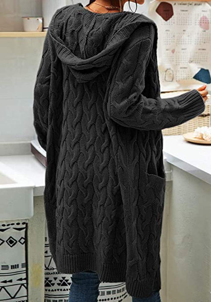 Women's Chunky Cable Knit Hooded Cardigan Sweater - Open Front Long Coat for Fall & Winter - Perfect for Casual Outfits, Layering, and Cozy Loungewear