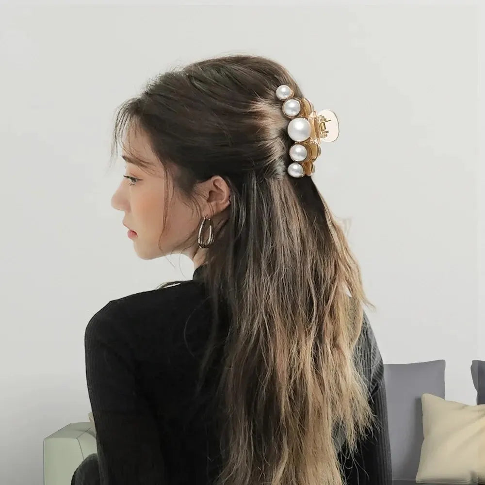Elegant Large Acrylic Pearl Hair Clips for Women - Big Size Hair Claw Barrettes for Styling, Updos & Makeup - Perfect for Weddings, Parties & Everyday Hair Accessories