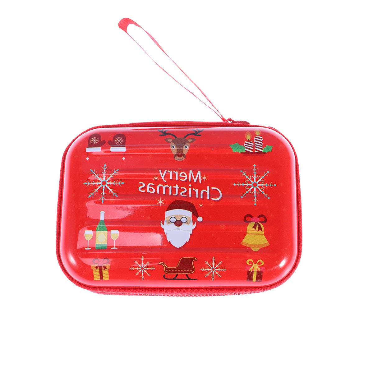 Santa Head Mini Zipper Coin Purse - Small Hard Case Key Holder Organizer for Change, Earphones & Data Cables | Christmas Gift, Stocking Stuffer & Travel Essentials