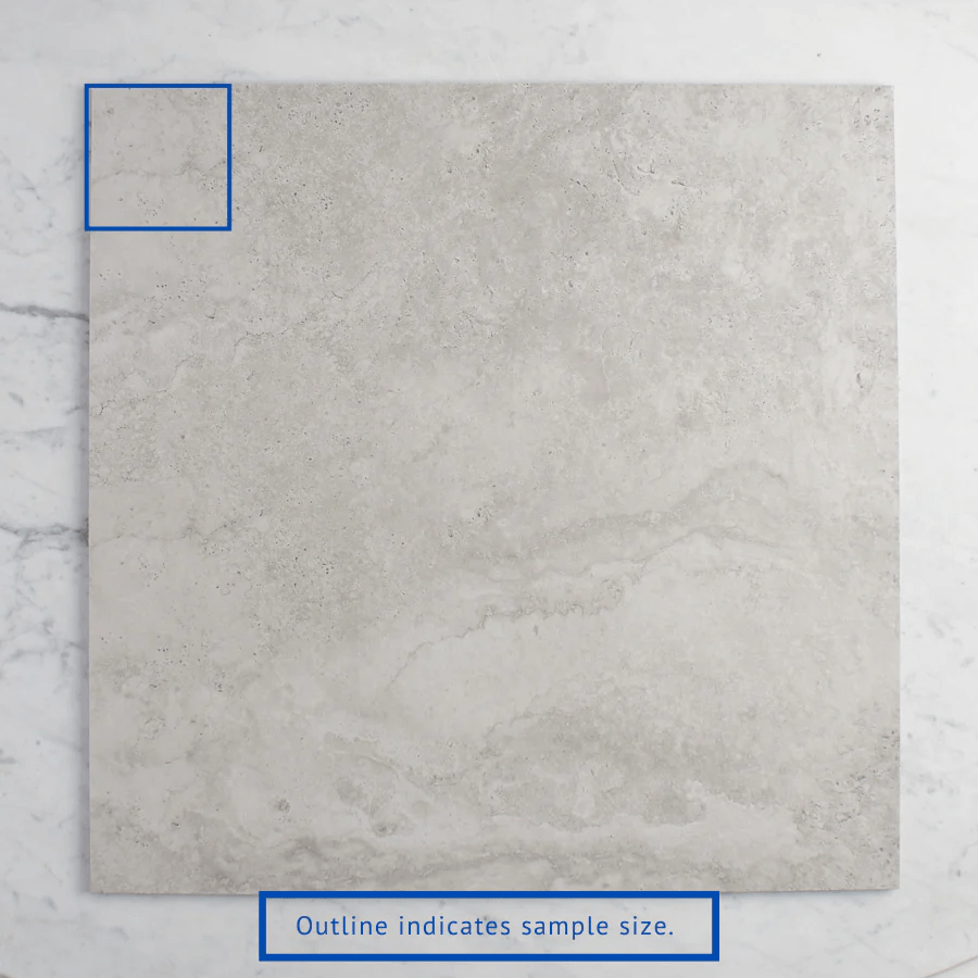 Byron Travertine Look Grey Matte Tile Sample - Natural Stone Effect for Bathroom, Kitchen & Flooring Renovation