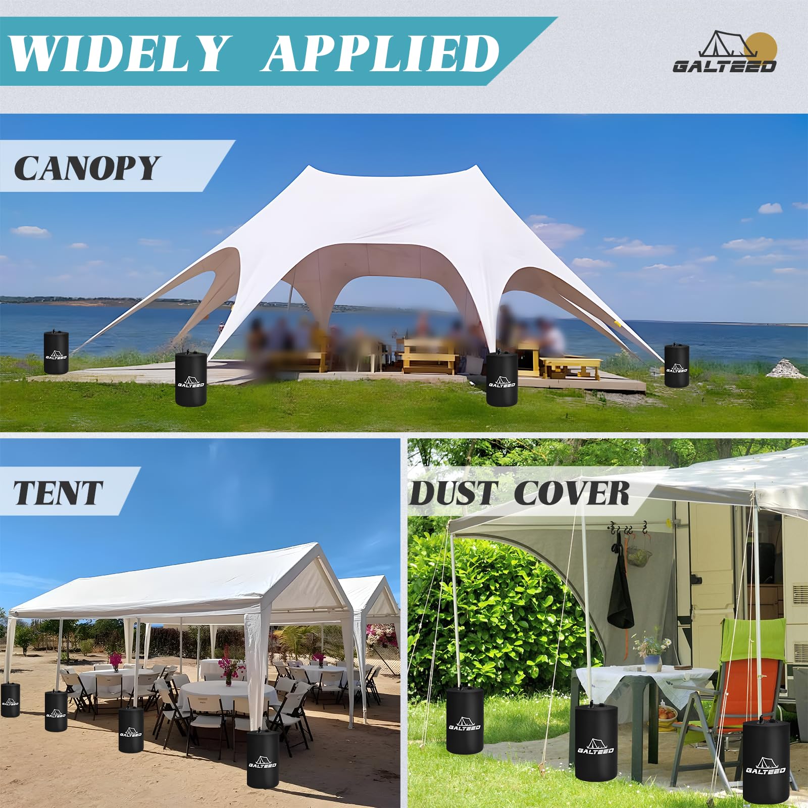 **8-Pack Canopy Water Weights (176LBS Total) - Heavy Duty Tent Weights for Pop Up Canopies, Gazebos & Outdoor Events - Black (10L/PC) - Perfect for Beach, Camping & Backyard Parties**