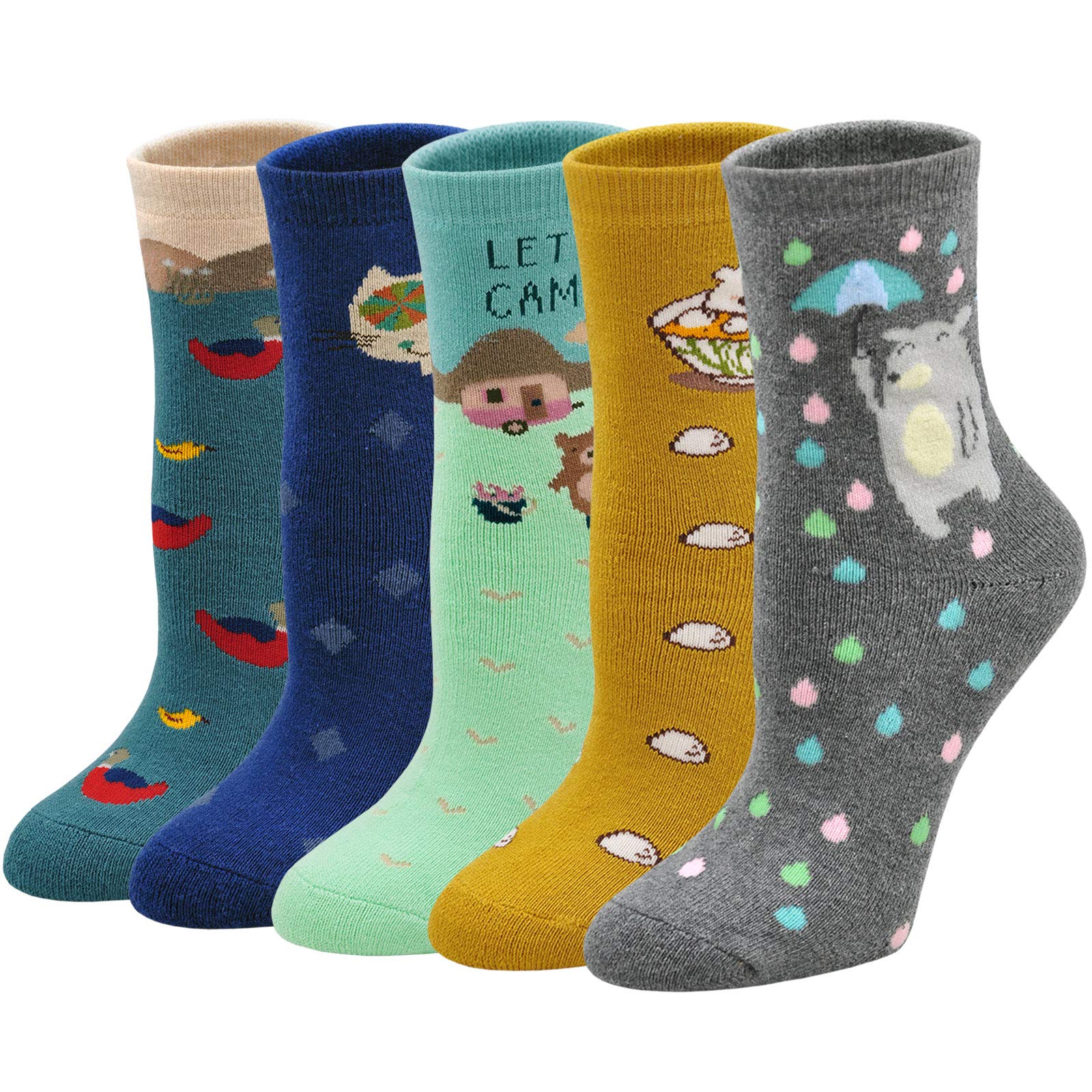 PUTUO Women's Thermal Socks - 5 Pairs Warm Winter Socks with Animal Patterns for Home & Outdoor