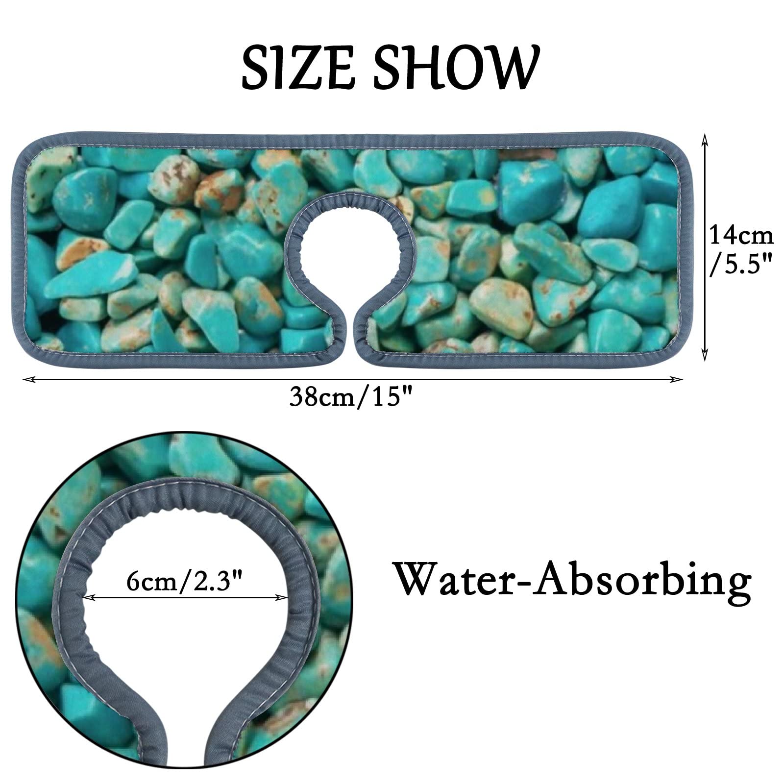 Turquoise Sink Faucet Mat 3 Pack - Absorbent Splash Guard for Kitchen & Bathroom Countertops - RV & Home Use