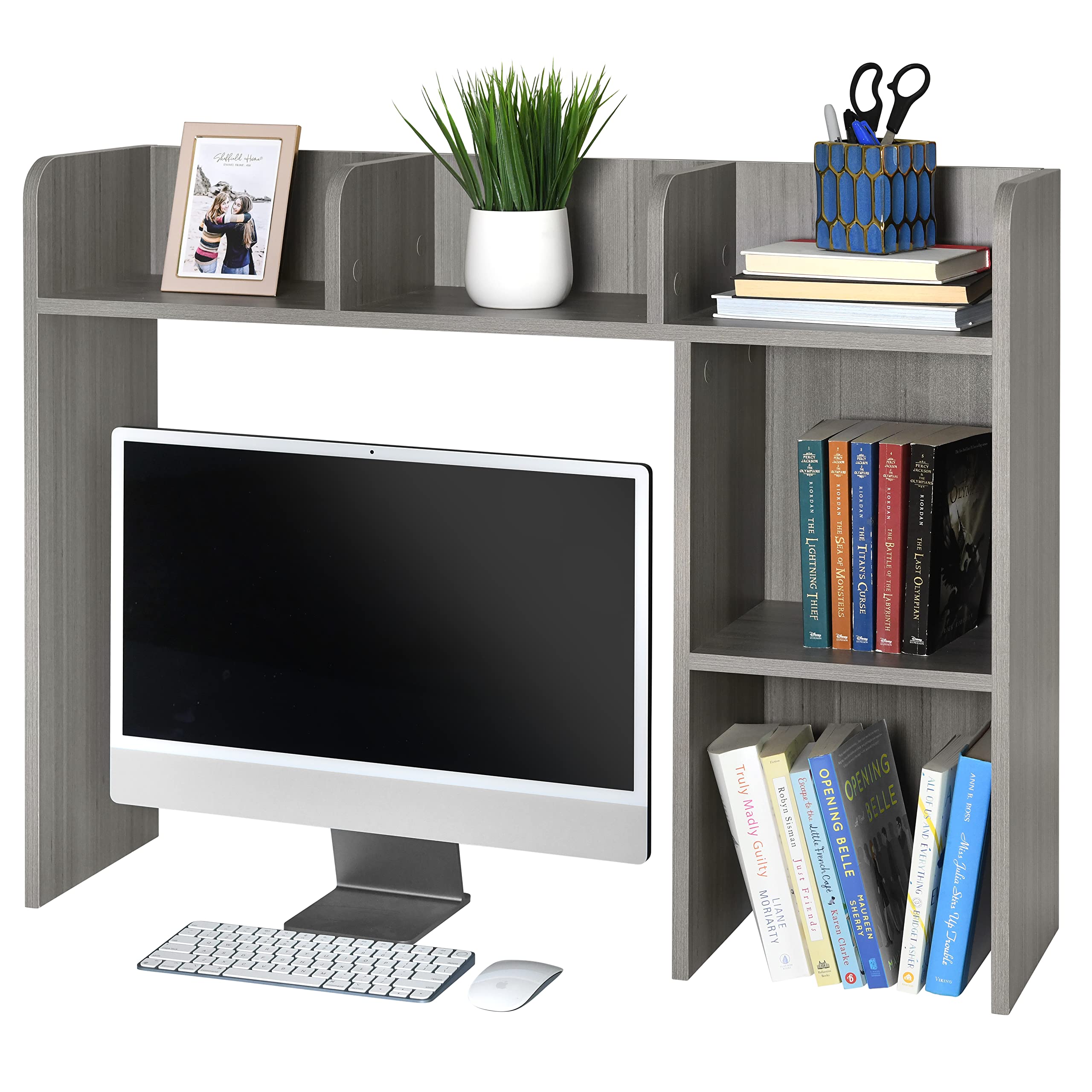 GlossyEnd Solid Wood Dorm Desk Bookshelf Organizer - Sturdy & Stylish Office Desk Storage Shelf for Books, Files & Supplies - Perfect for College Dorm, Home Office & Workspace (Gray, Model GE42513)