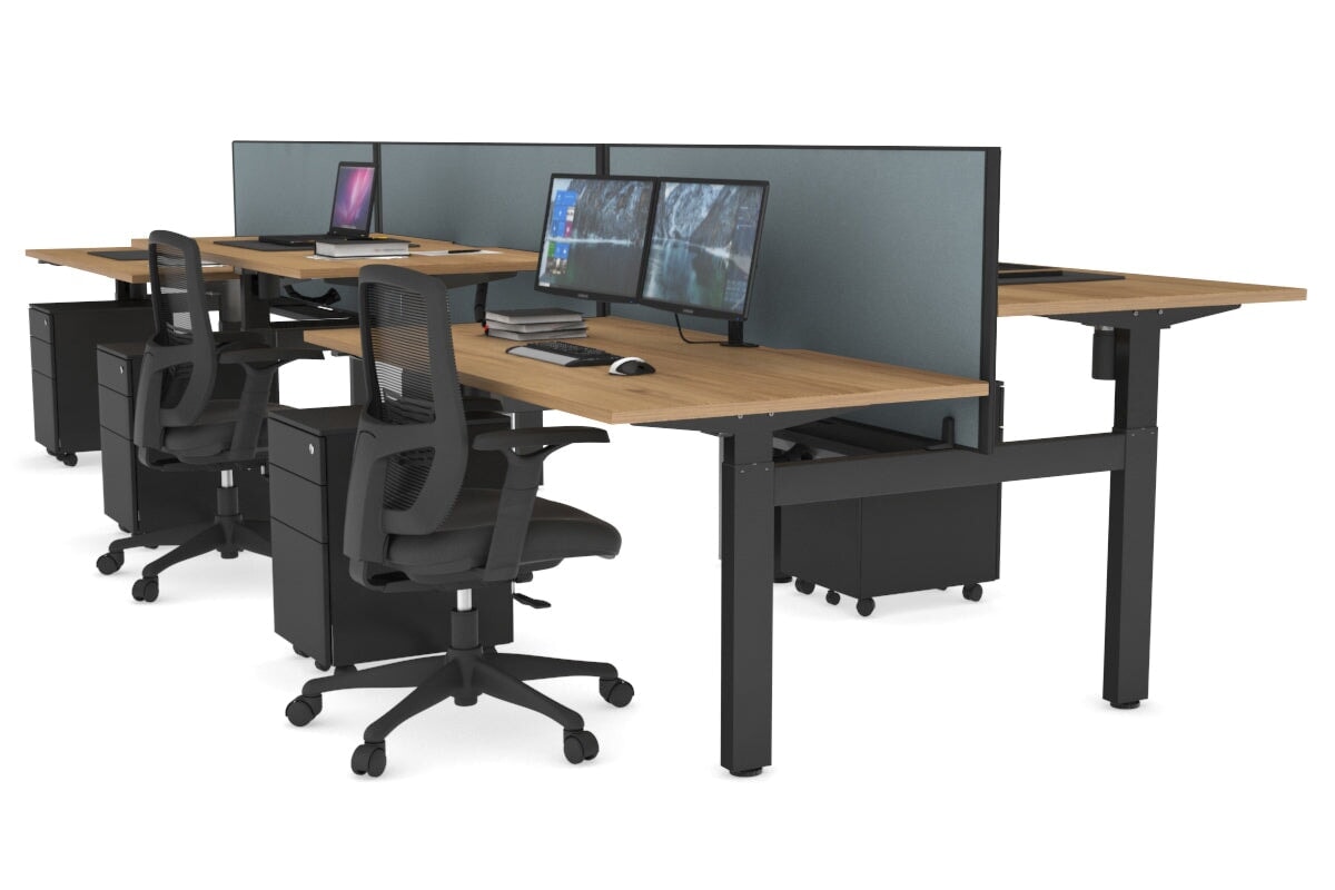 Adjustable Height 6-Person H Bench Workstation with Black Frame - 1400L x 800W with Cable Management | Perfect for Office, Coworking Spaces & Collaborative Work Environments
