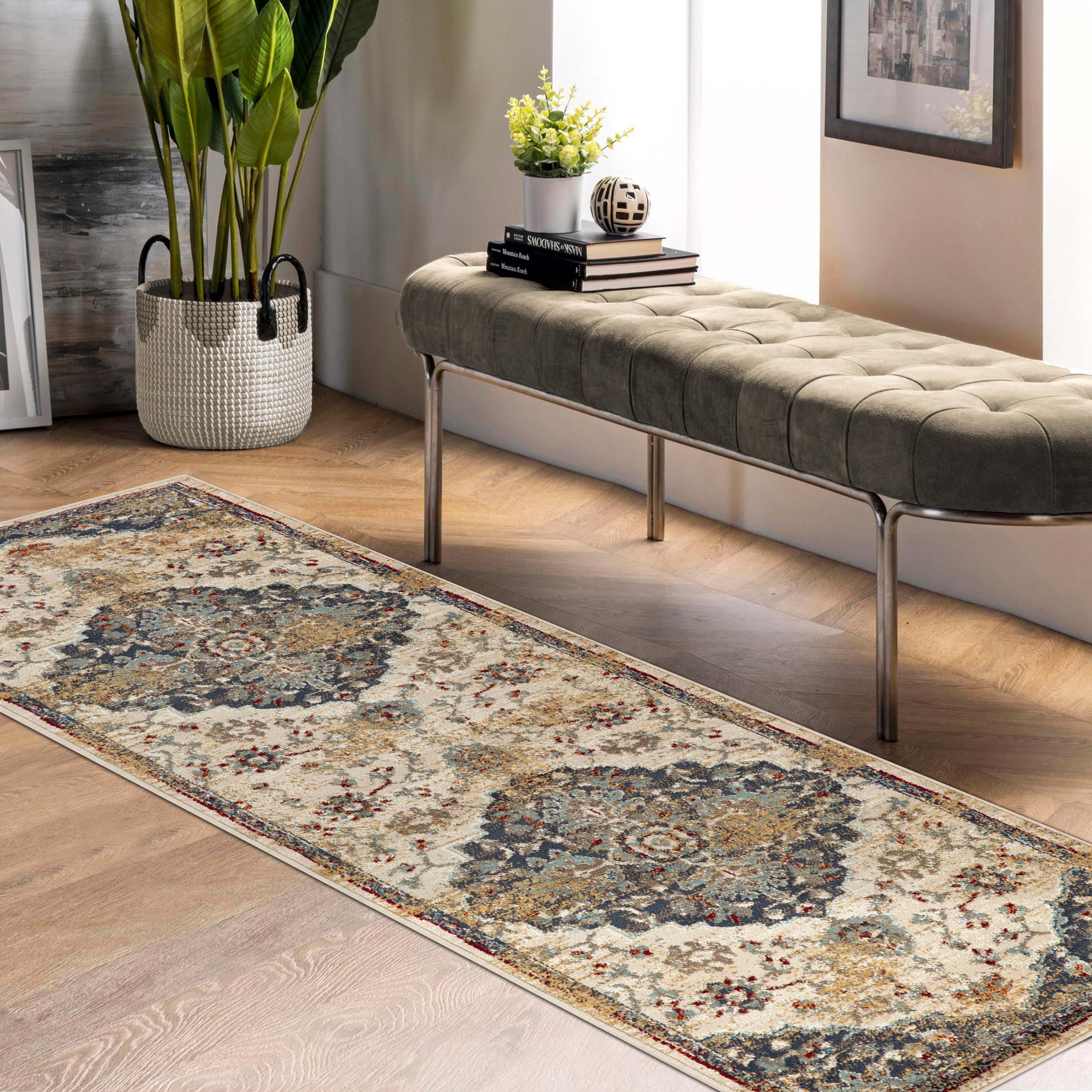 Abena Traditional Medallion Indoor Area Rug or Runner - Non-Slip Living Room Carpet, Bedroom Decor, Hallway Runner - Perfect for Home, Office & Apartment