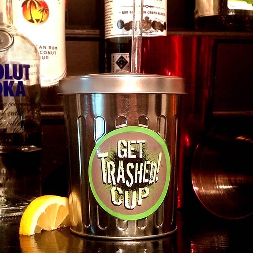 BARCONIC 30oz Stainless Steel Novelty Cup - Insulated Metal Trash Can Design for Beer, Soda & Cold Drinks - Perfect for Parties, Tailgating & Home Bar Use