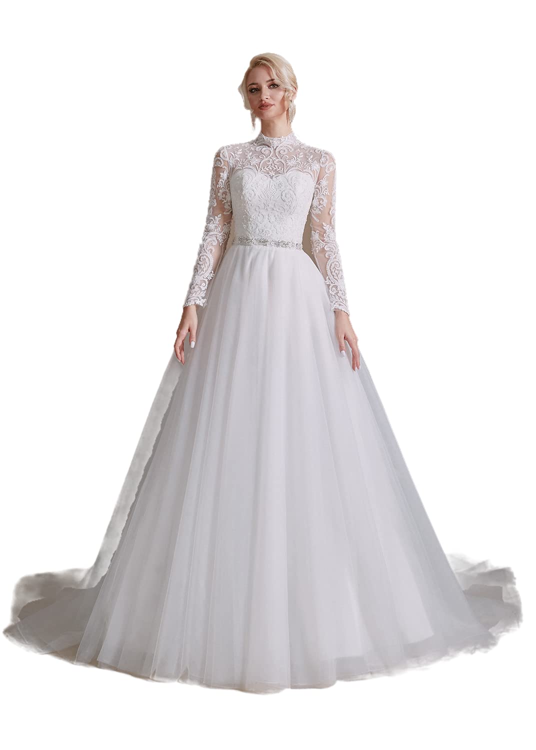 Elegant 2022 Lace Appliques Chiffon Wedding Dress for Bride - Long Sleeves Beach Bridal Gown for Outdoor Ceremonies & Destination Weddings