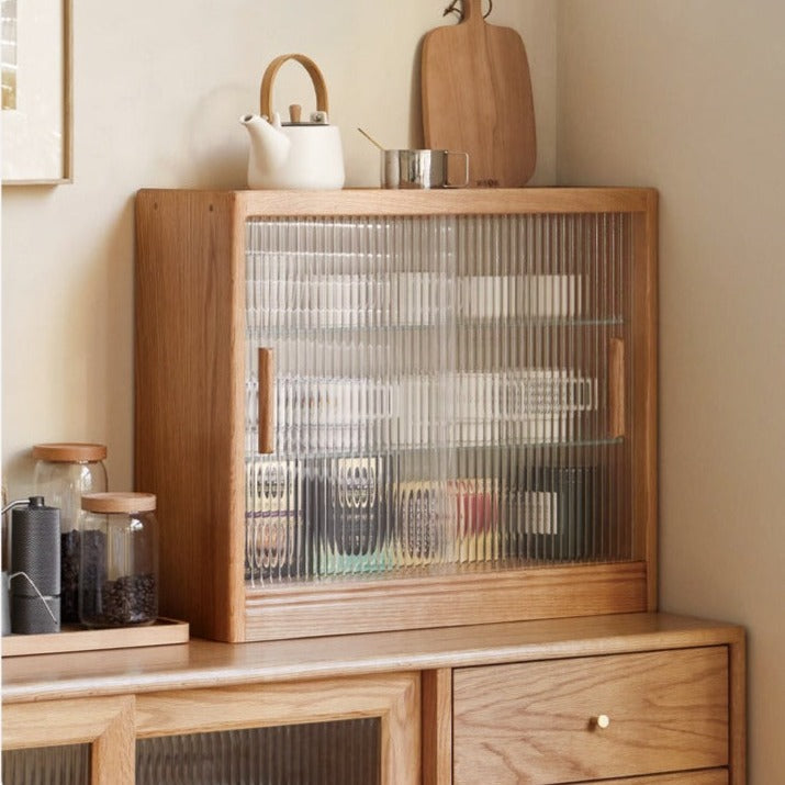 Solid Wood Desktop Locker Storage Cabinet with Glass Sliding Door - Oak, Cherry, Poplar - Perfect for Home Office, Bedroom, and Dorm Organization