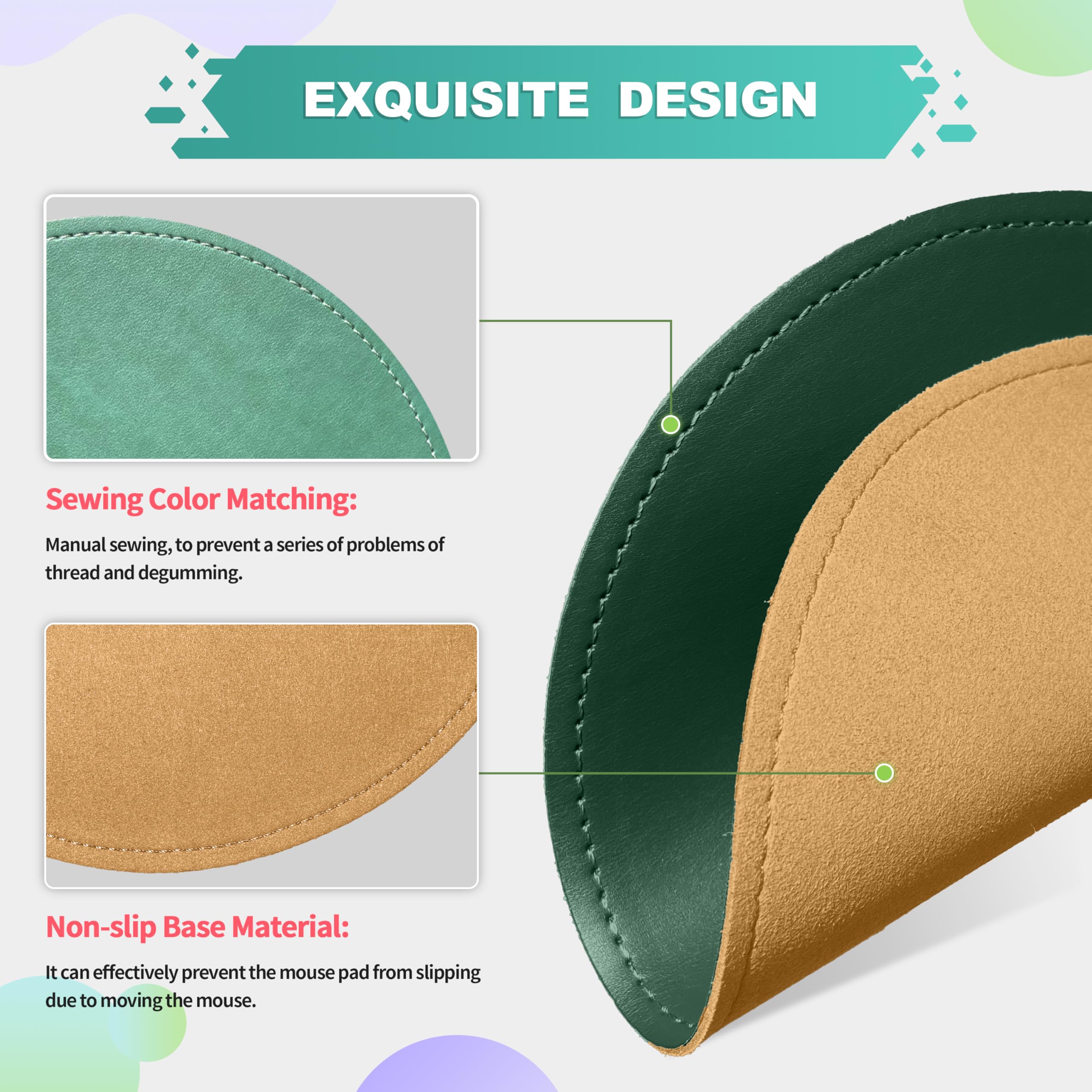 Premium Round PU Leather Mouse Pad with Stitched Edge & Non-Slip Micro-Fiber Base - Waterproof Desk Mat for Computer, Laptop, Gaming (9x9 Inch, Army Green) - Perfect for Office, Home & Gaming Setup