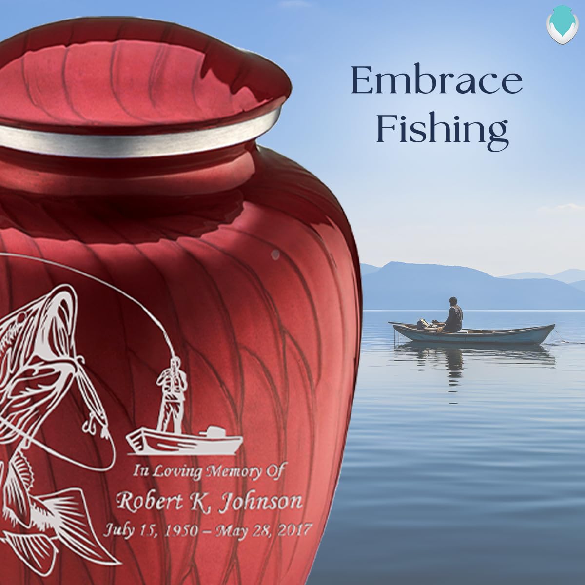 Personalized Fishing Cremation Urns for Ashes - Pearl Candy Red Funeral Urn with Double Side Engraving for Men & Women (44 lbs) | Memorial Keepsake for Anglers, Perfect for Home Display or Scattering Ceremonies