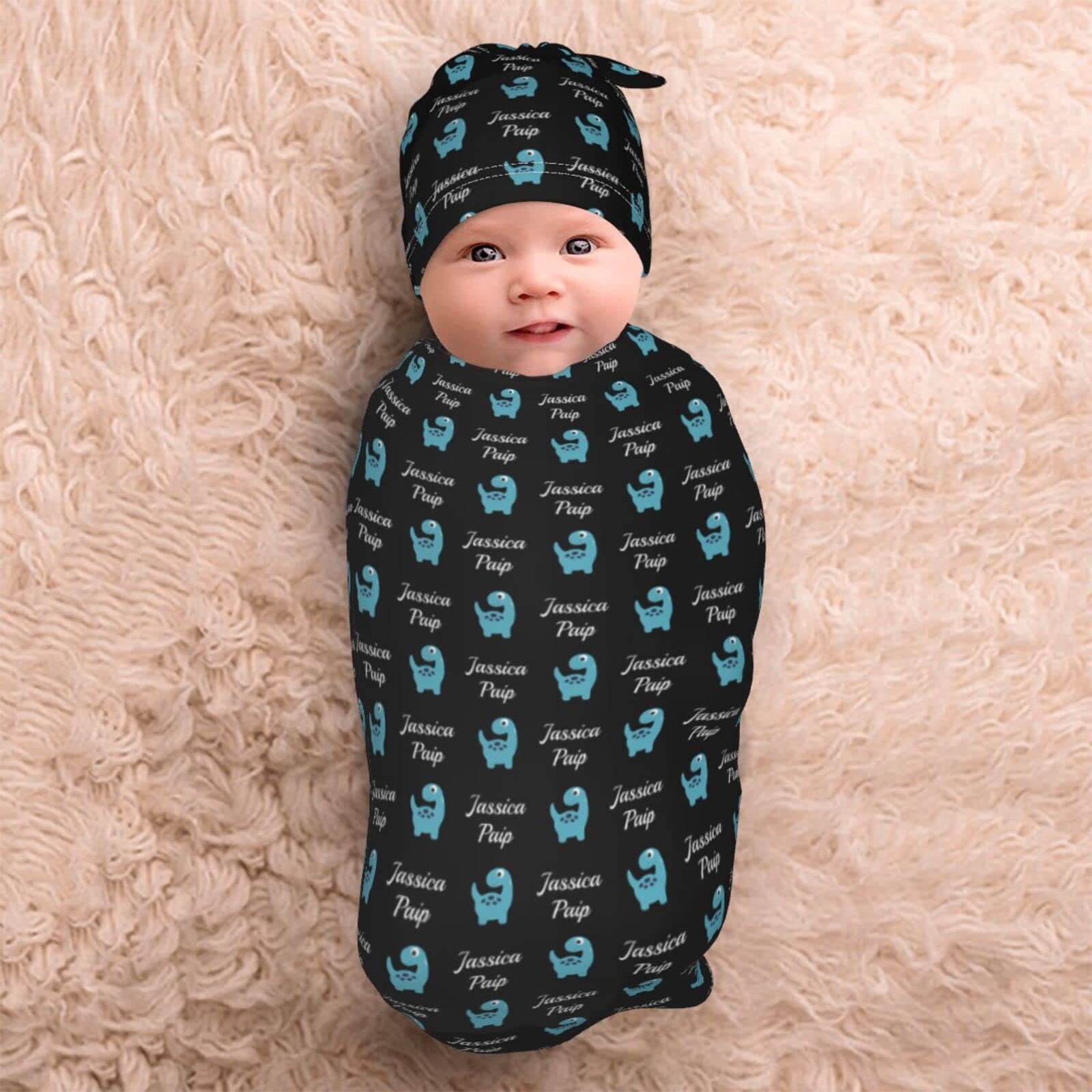 Custom Personalized Baby Swaddle Blanket & Hat Set with Name & Icon - Newborn Swaddle Sack for Boys & Girls - Perfect Baby Shower Gift & Nursery Essentials for Newborn Photography & Hospital Going Home Outfit