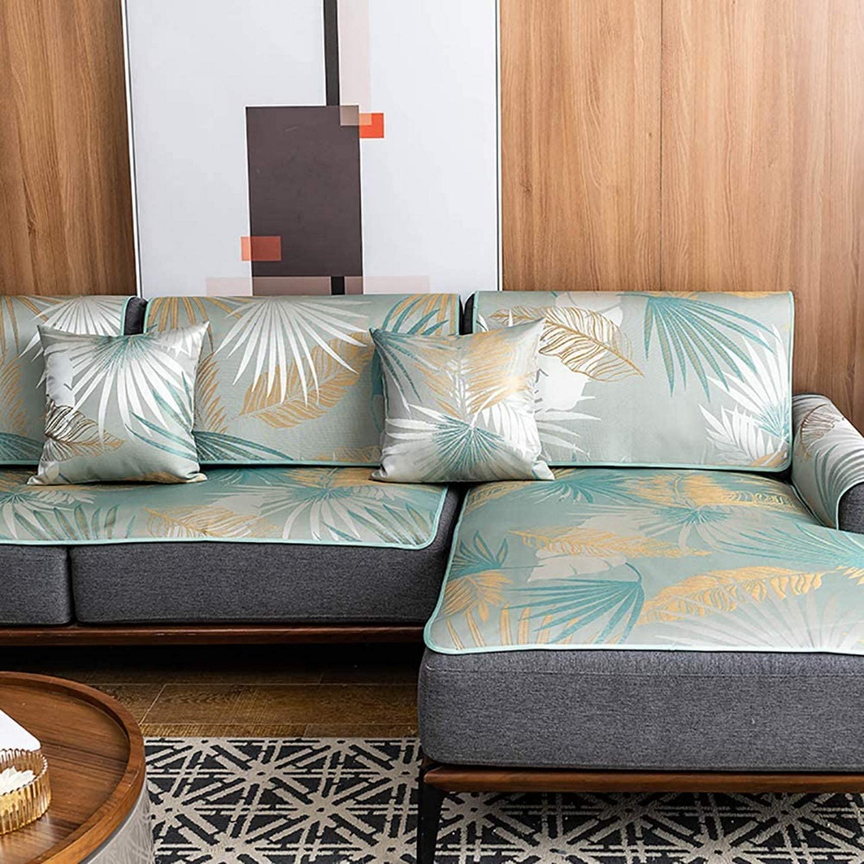 Jacquard Anti-Slip Sectional Sofa Cover for 3-Cushion Couch - 70x240cm (28x94in) - Pet-Friendly Furniture Protector, Quilted L-Shaped Loveseat & Recliner Cover - Perfect for Living Room, Family Room & Home Theater Seating