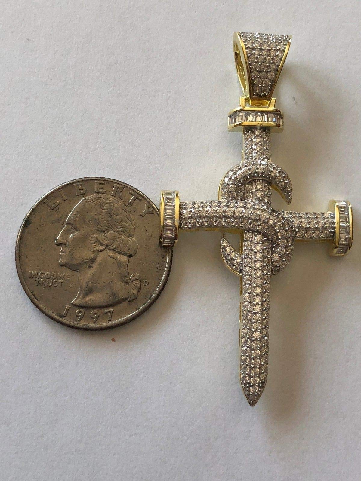 HarlemBling 925 Sterling Silver Iced Nail Cross Pendant for Men - Icy Baguette CZ Jewelry - Perfect for Hip Hop Chains & Streetwear Fashion Accessories