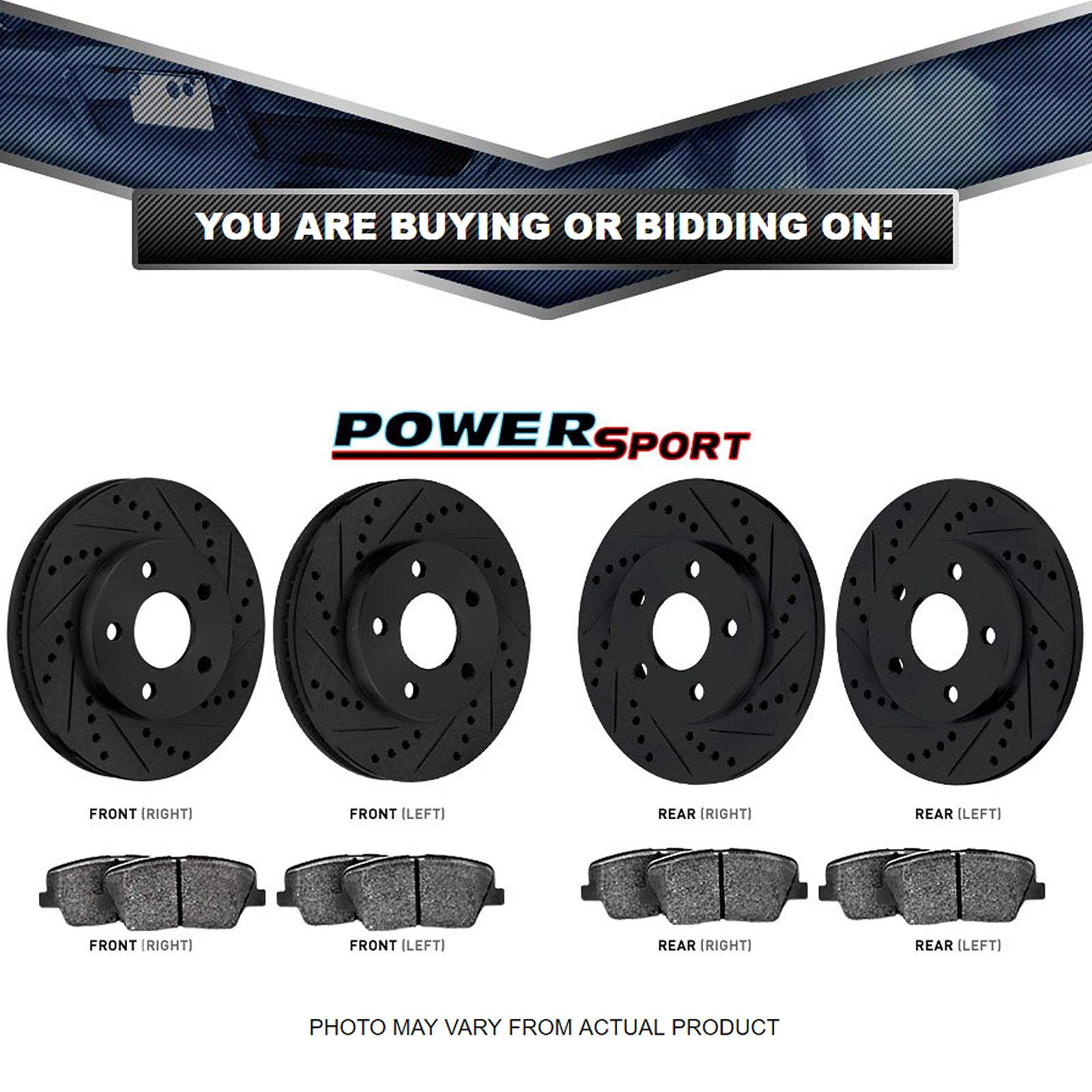 High-Performance PowerSport Front & Rear Brake Pads and Rotors Kit - Ceramic Brake Pads with Slotted Rotors - Compatible with 2006-2015 Mazda MX-5 Miata - Perfect for Racing, Daily Driving & Performance Upgrades