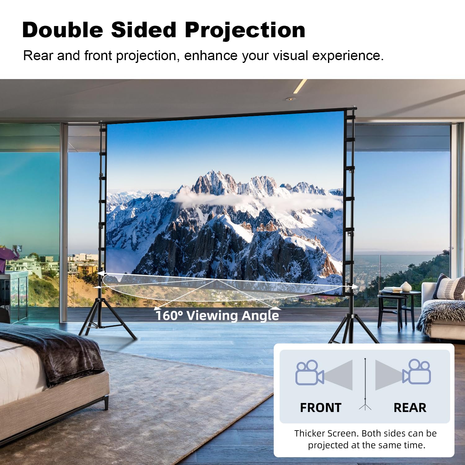 Wootfairy 150 Inch Portable Projector Screen with Stand - Foldable 4K HD 16:9 Wrinkle-Free Movie Screen for Indoor & Outdoor Use | Home Theater, Backyard Cinema, Parties & Presentations | Includes Carry Bag