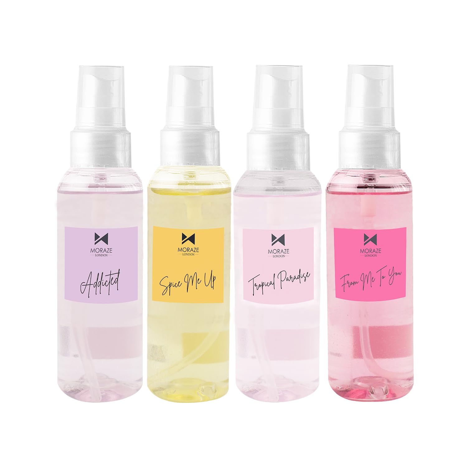 MORAZE 4-Pack Long Lasting Strong Scent Body Perfume for Men & Women - Multi Fragrance Eau de Toilette Spray for Daily Wear, Work, Date Night & Special Occasions