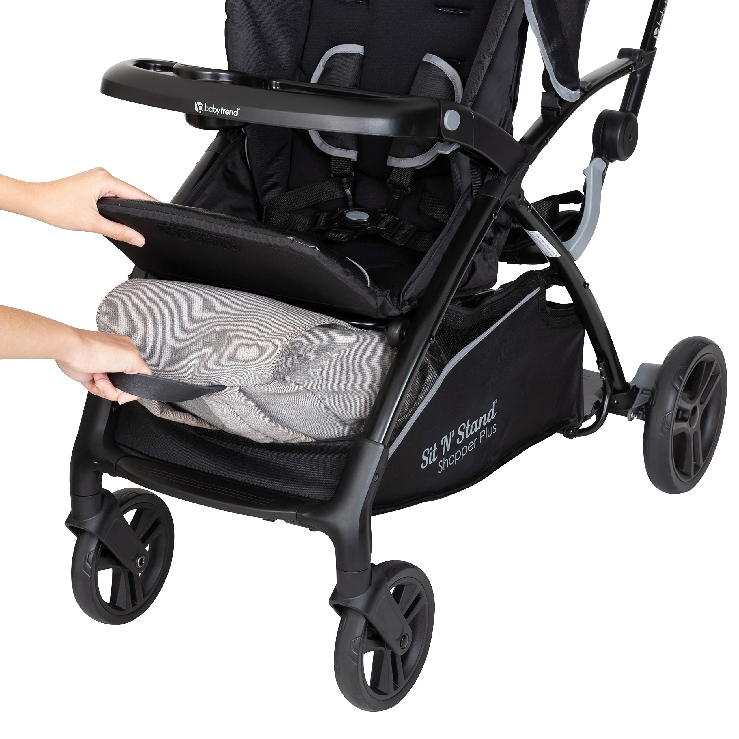 Baby Trend Sit N’ Stand® 5-in-1 Shopper Plus Stroller - Lightweight Convertible Double Stroller with Adjustable Canopy, Kona Black | Perfect for Twins, Siblings & Shopping Trips