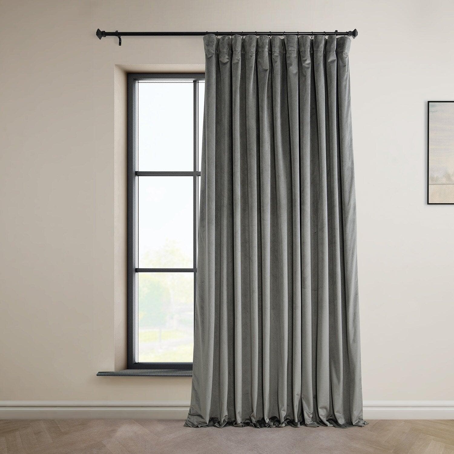 Luxury Blackout Curtains for Bedroom - Nightlife Grey Extra Wide Plush Velvet Drapes with Thermal Insulation & Noise Reduction - Perfect for Hotels, Apartments & Home Theater Rooms