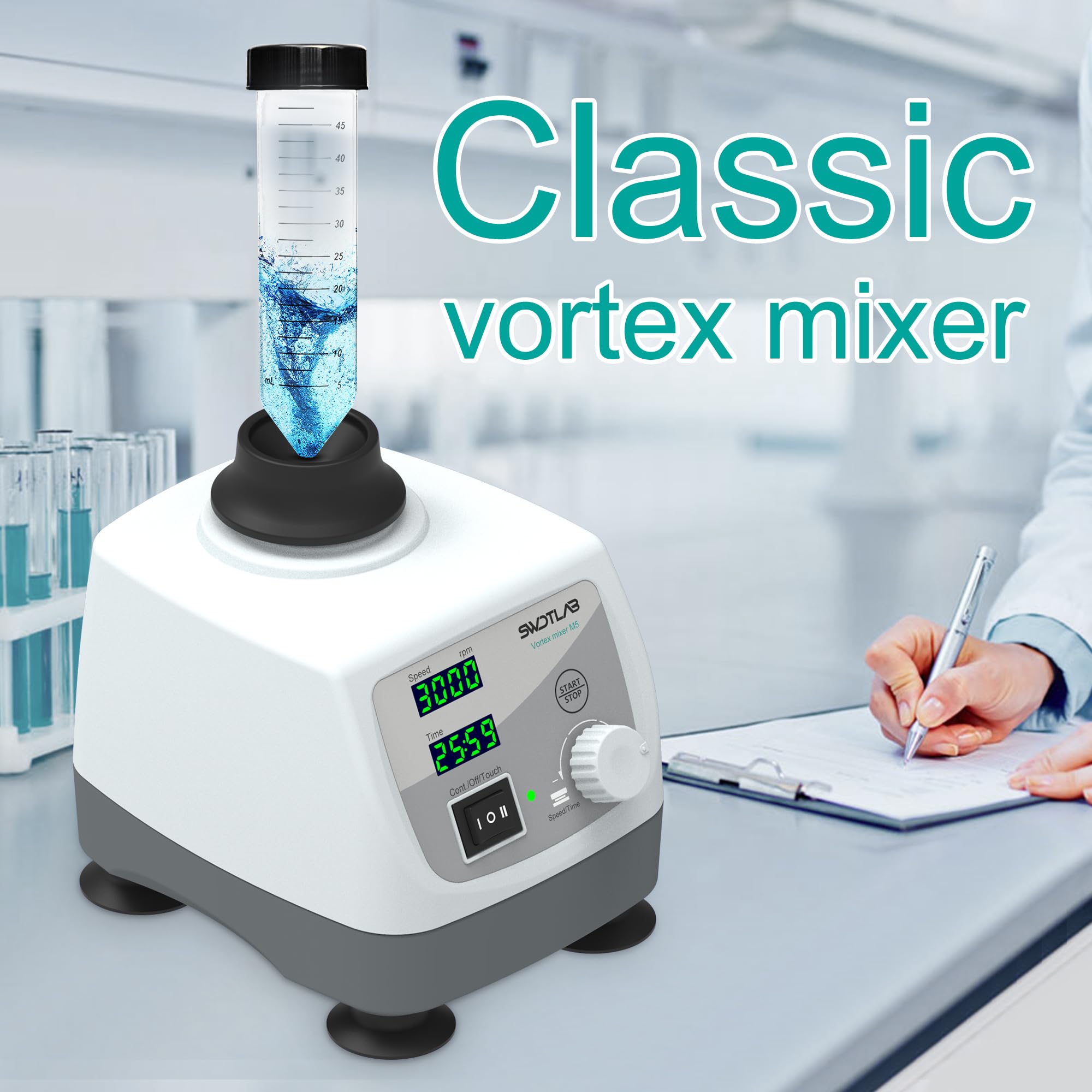 **Lab Vortex Mixer - Adjustable Speed 400-3000 RPM with LED Display, Touch & Continuous Function - Ideal for Acrylic Paints, Nail Polish & Lab Tubes - Perfect for DIY Crafts, Nail Art & Scientific Experiments**