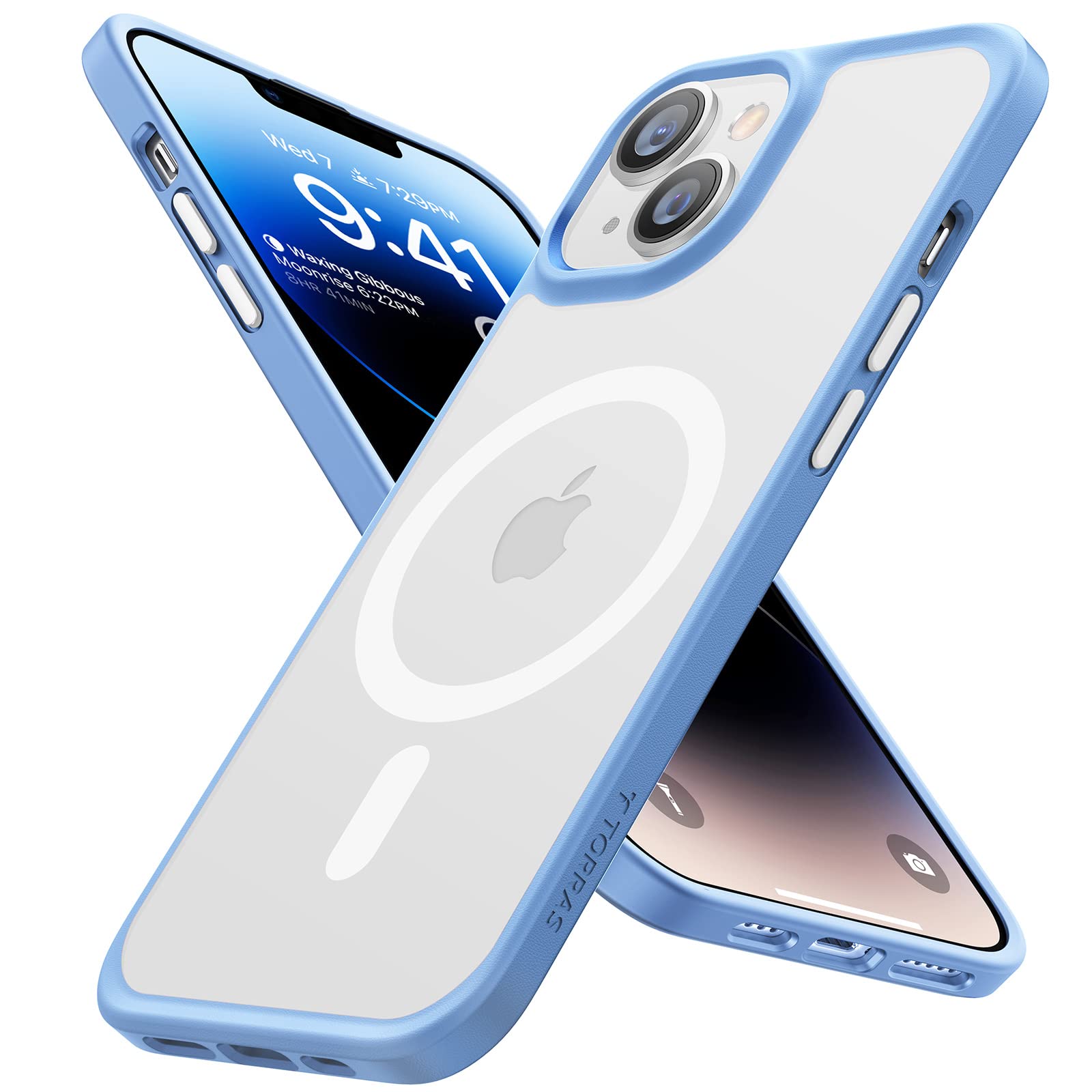 TORRAS Magnetic Slim Translucent Matte Shockproof Case for iPhone 15 Plus & iPhone 14 Plus - Military Grade Drop Tested, MagSafe Compatible - Perfect for Everyday Protection & Wireless Charging (Sky Blue)