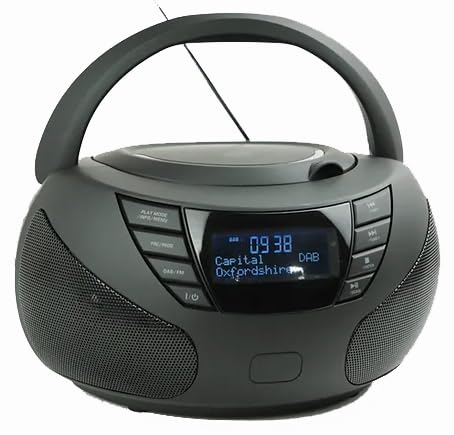 Steepletone DabStar Mk2 Portable DAB CD Boombox - Digital FM Radio with 20 Track Playlist, Stereo Sound & Earphone Jack | Battery or Mains Powered Compact CD Player for Home, Office & Outdoor Use