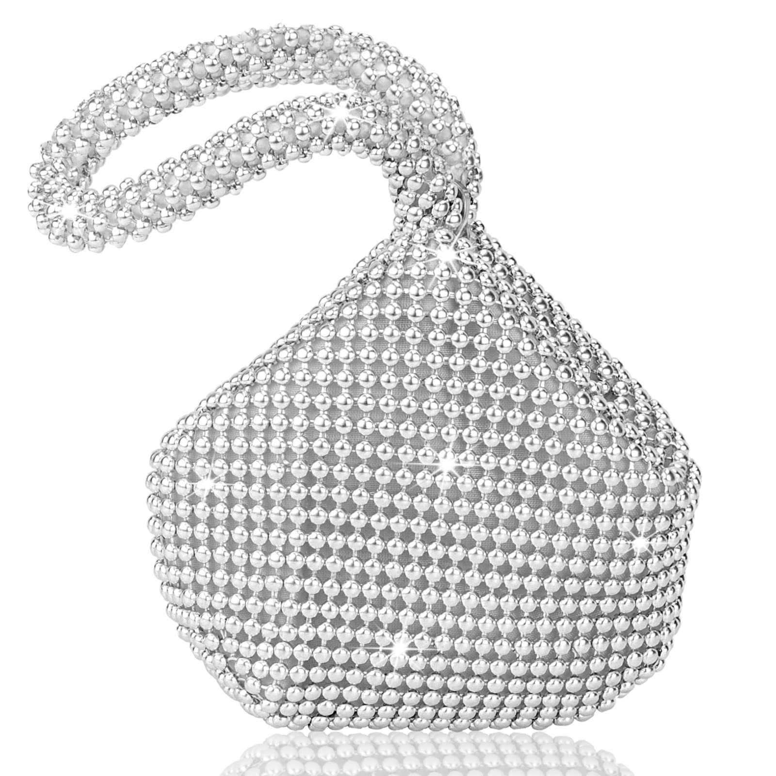 Hysagtek Silver Rhinestone Purse for Women - Small Sparkly Evening Clutch Bag - Mini Size Glittery Handbag for Party, Wedding, Prom & Special Occasions