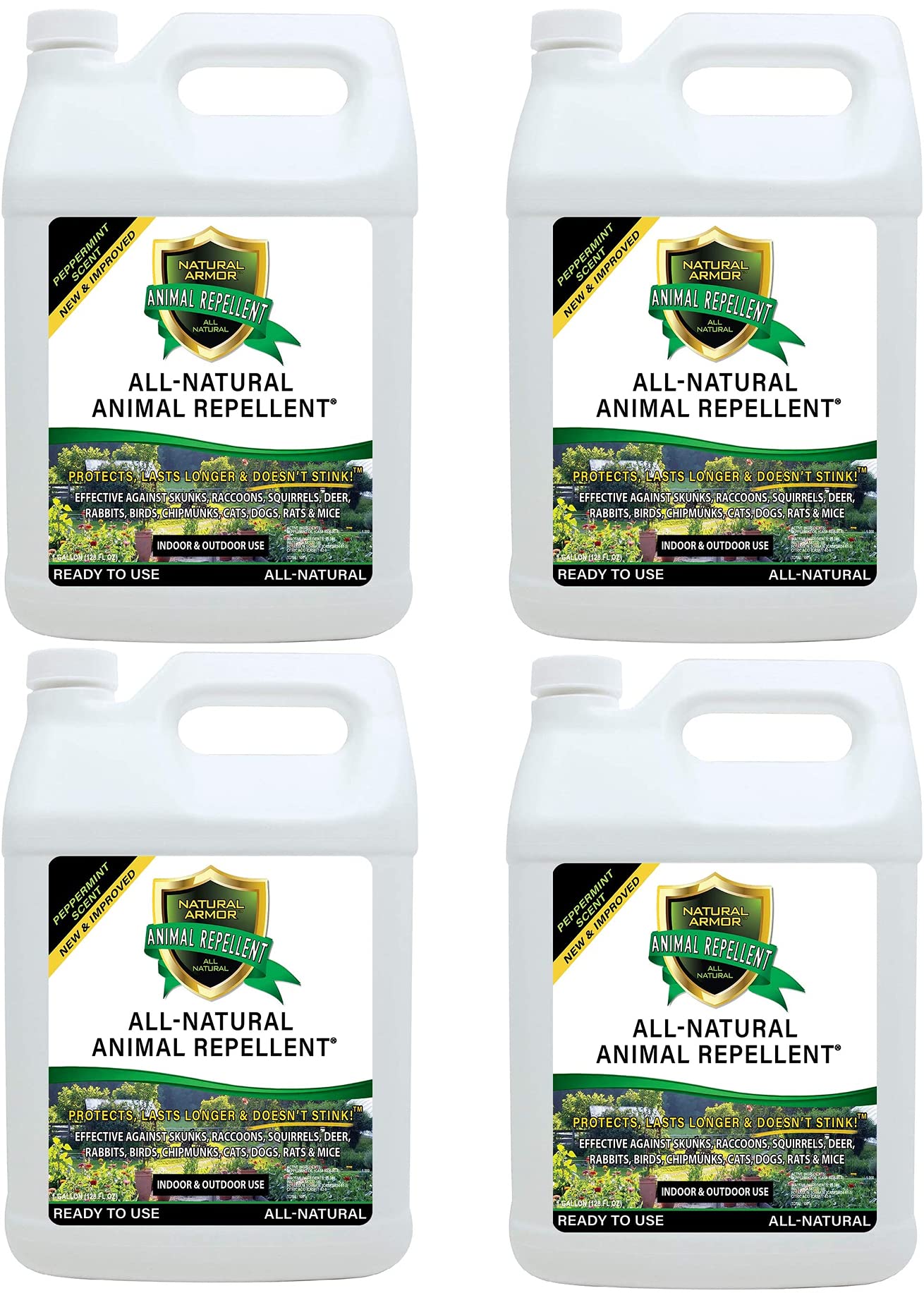 Natural Armor Peppermint Animal & Rodent Repellent Spray - 128 Fl Oz (1 Gallon) Refill Case of 4 | Powerful Skunk, Raccoon, Rat, Mouse & Deer Deterrent | Safe for Gardens, Lawns, Homes & Outdoor Use