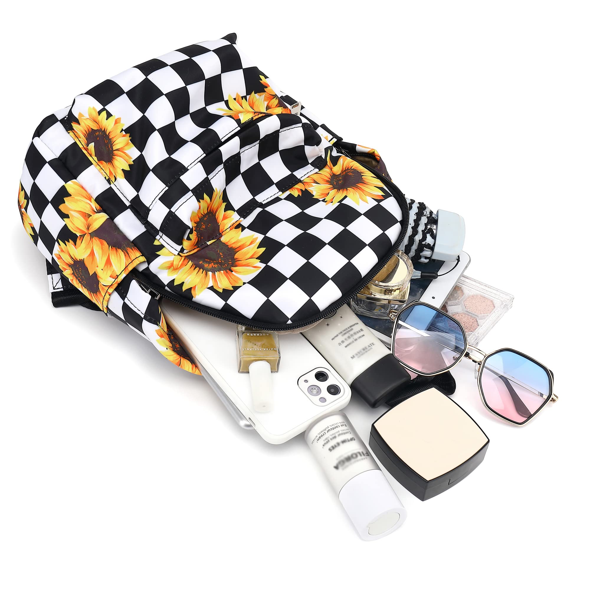 Stylish Mini Backpack for Women & Girls - Small Cute Backpack Purse for Teens, Kids School, Travel & Daily Use (Checkered Sunflower Pattern) - Perfect for School, Shopping, Outings & Weekend Adventures
