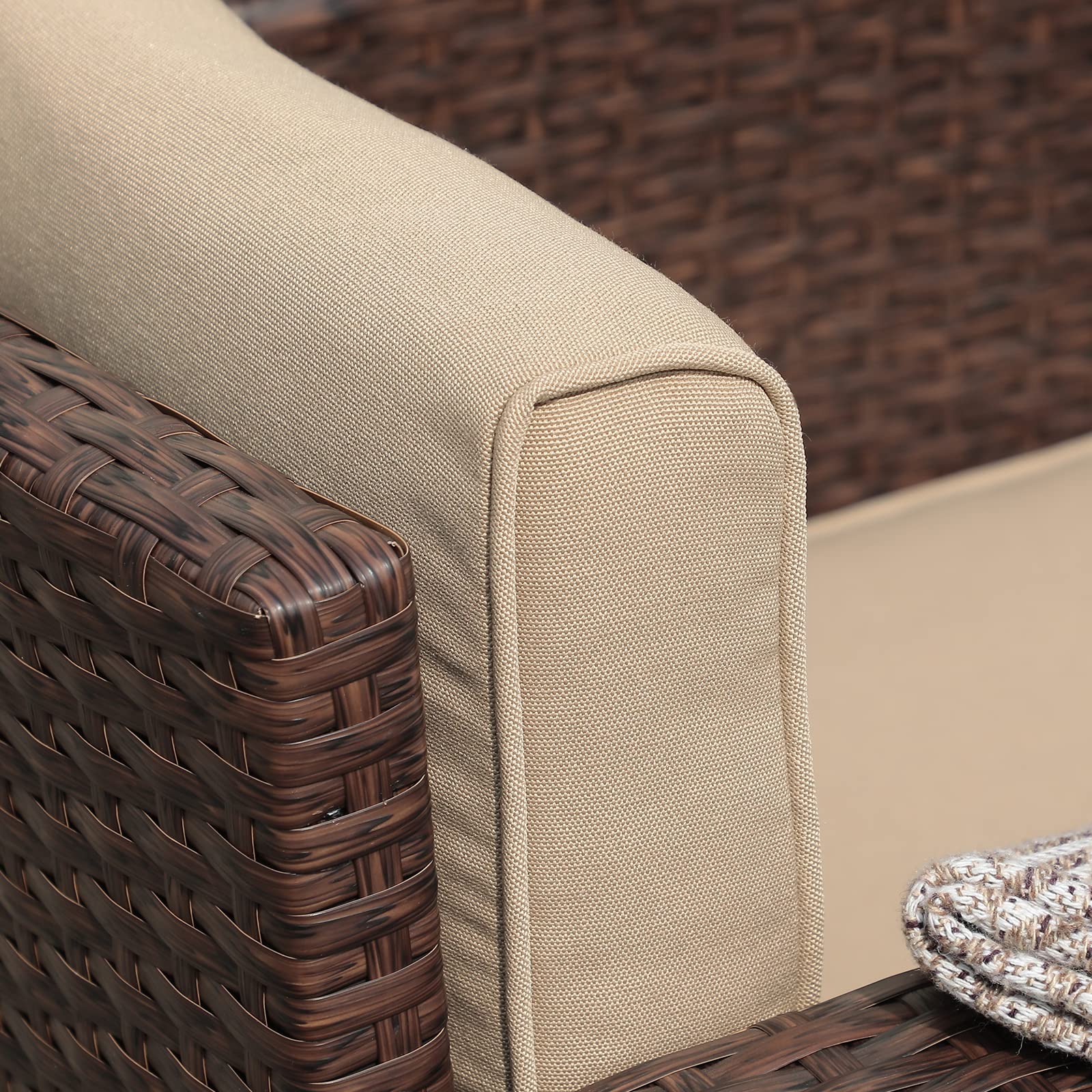 Super Patio 9-Piece All-Weather Outdoor Furniture Set - PE Wicker Sectional Sofa with Ottoman, Tempered Glass Coffee Table & Red Pillows (Espresso Brown) - Perfect for Backyard, Garden, Poolside or Patio Relaxation