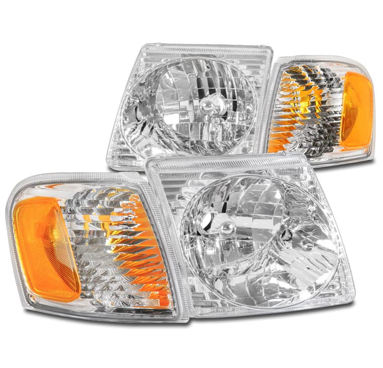 Replacement Headlights for 2001-2003 Ford Explorer Sport & 2001-2005 Sport Trac - Chrome Housing LED Headlamps - Durable & Bright Lighting Upgrade for Night Driving & Off-Road Adventures