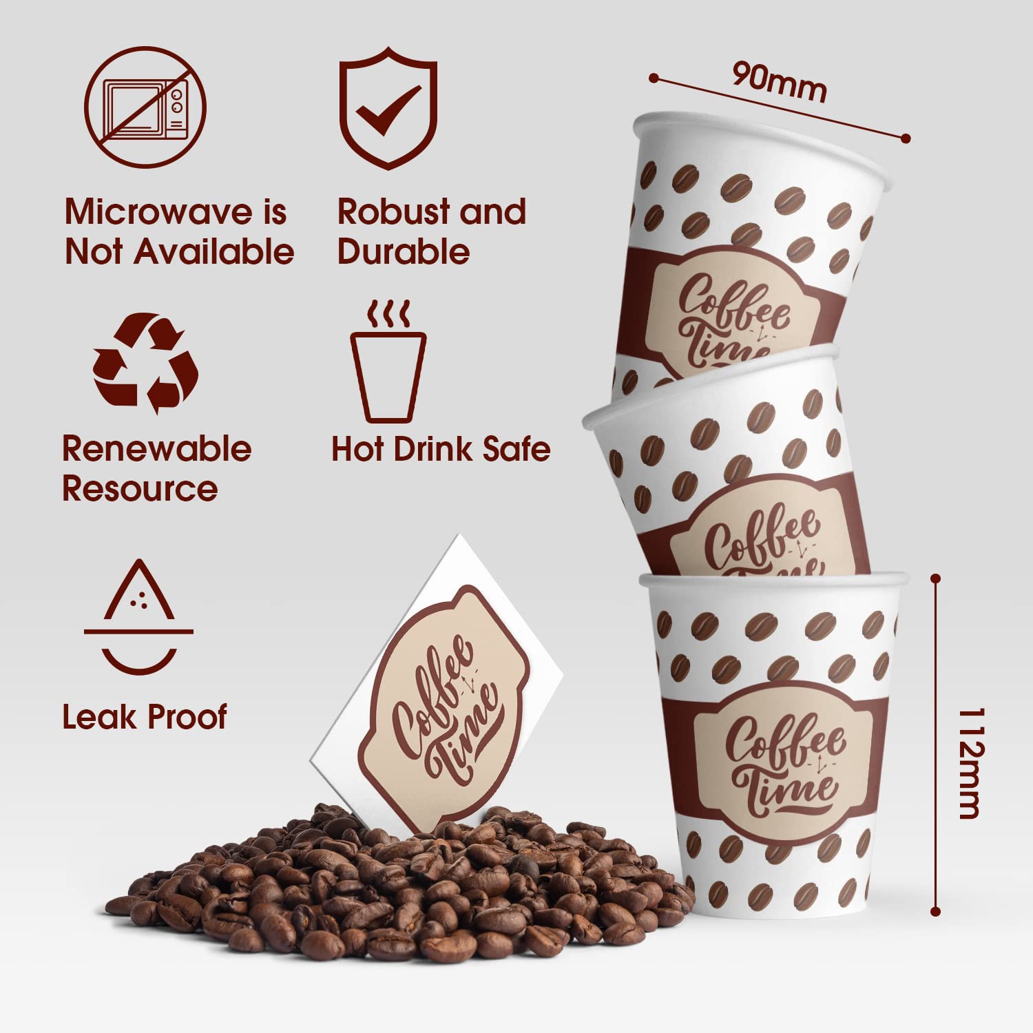 12 oz Disposable Ginkgo Coffee Cups with Lids - 100 Pack To-Go Cups for Hot Beverages, Cappuccino, Cocoa & Chocolate - Perfect for Coffee Shops, Office Break Rooms & Home Use