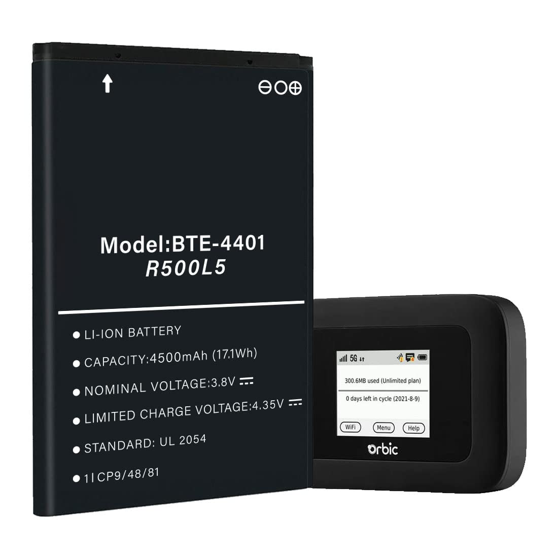 4500mAh Replacement Battery for Verizon Orbic Speed 5G R500L5 Mobi Hotspot BTE-4401 - High Capacity Zero Cycle Battery Upgrade for Extended Power - Perfect for Travel, Remote Work & Emergency Backup