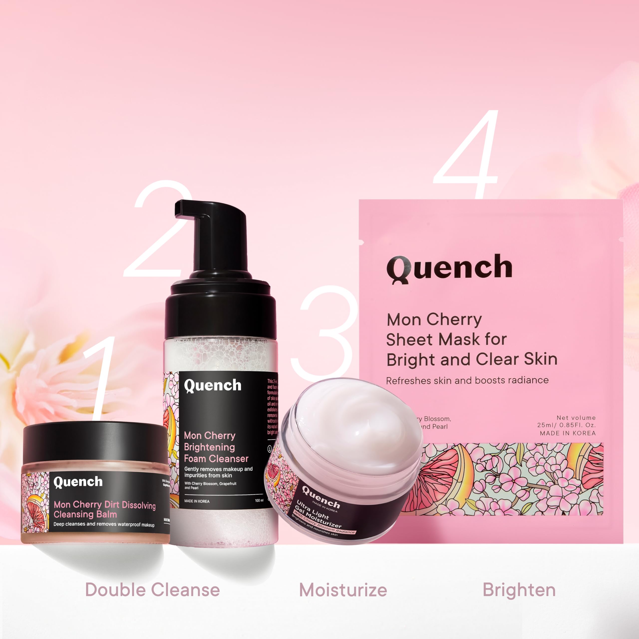 Quench Brightening Korean Cherry Blossom Sheet Mask | Hydrating Face Mask for Glowing Skin & Even Tone | Made in Korea (25ml) | Perfect for Nighttime Skincare & Self-Care Routine