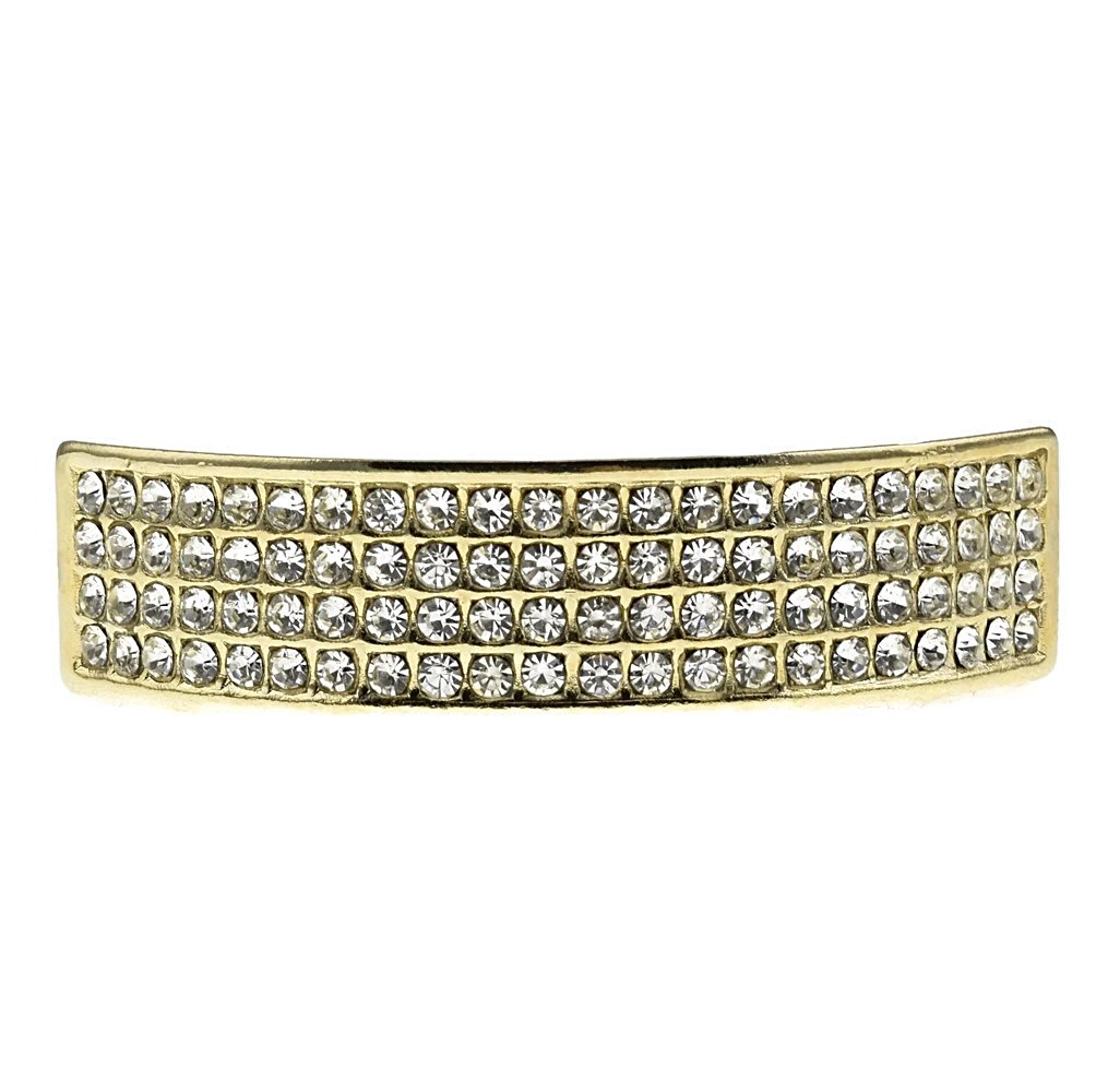 14K Gold Plated Bling Grillz - 4 Row Lines Upper Teeth Grill for Hip Hop & Rap Style | Perfect for Parties, Concerts & Fashion Statements